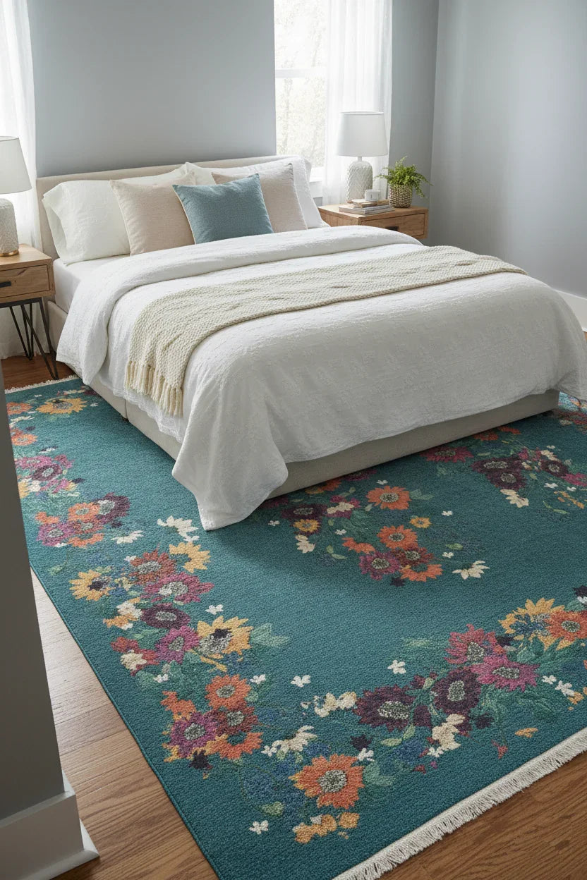 Soho Yeşil Gül Çiçekli Dekoratif Halı