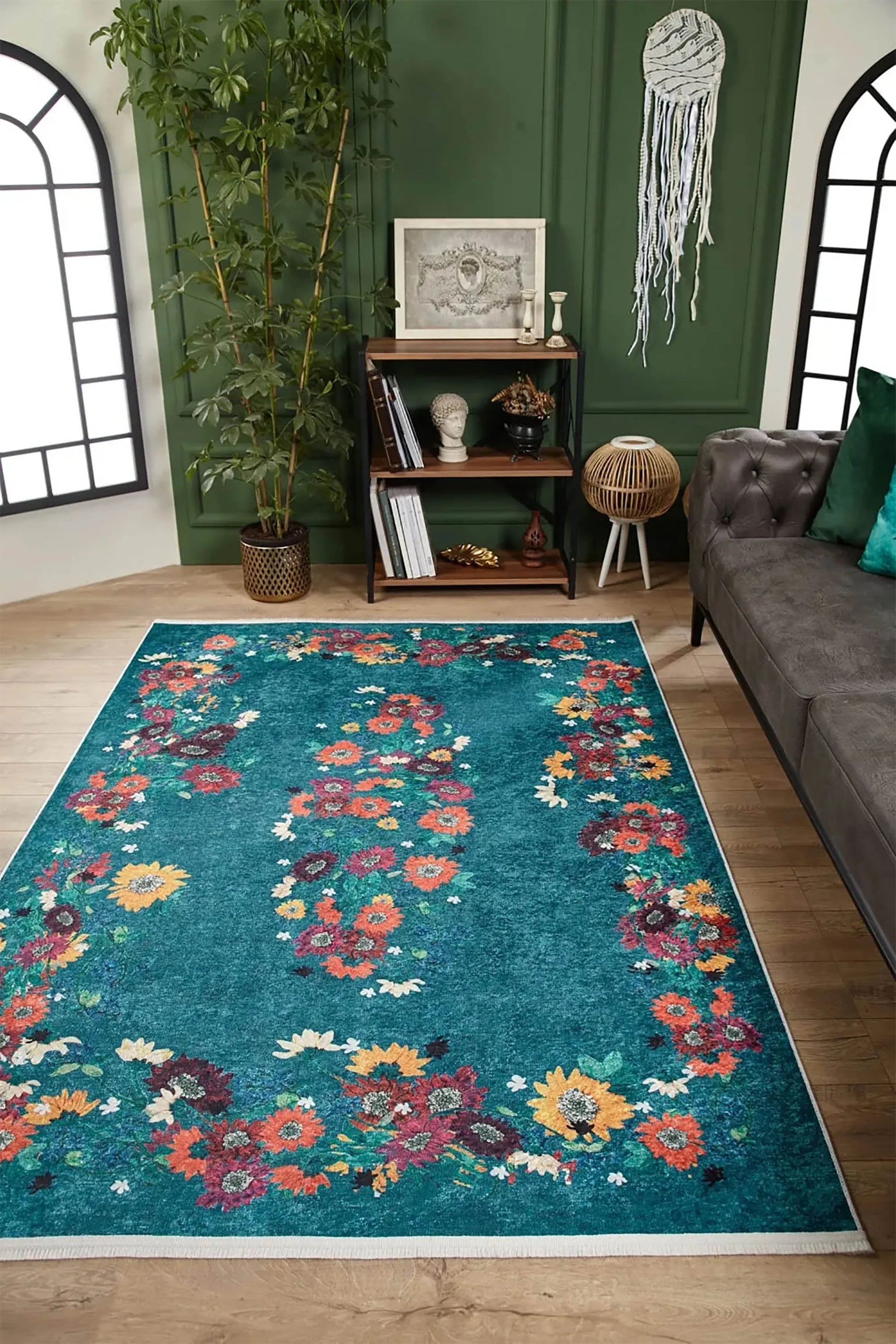 Soho Yeşil Gül Çiçekli Dekoratif Halı