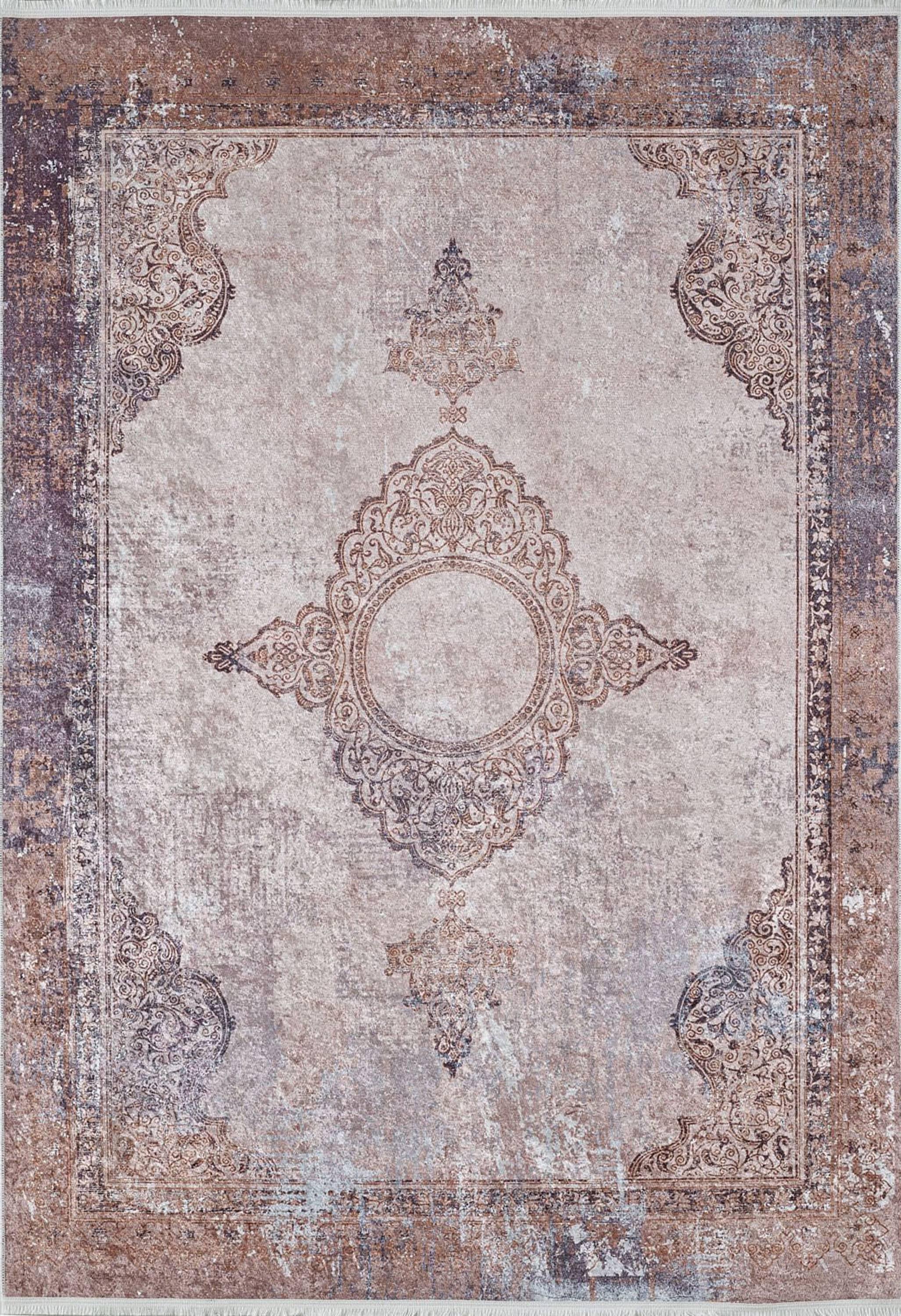 Soluk Pembe Krem Bej Geometrik Desenli Kilim Halı