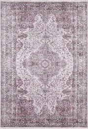 Soluk Pembe Vintage Lila Çiçek Desenli Salon Halısı