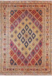 Soluk Turuncu Bej Geometrik Desenli Anadolu Kilim Halı