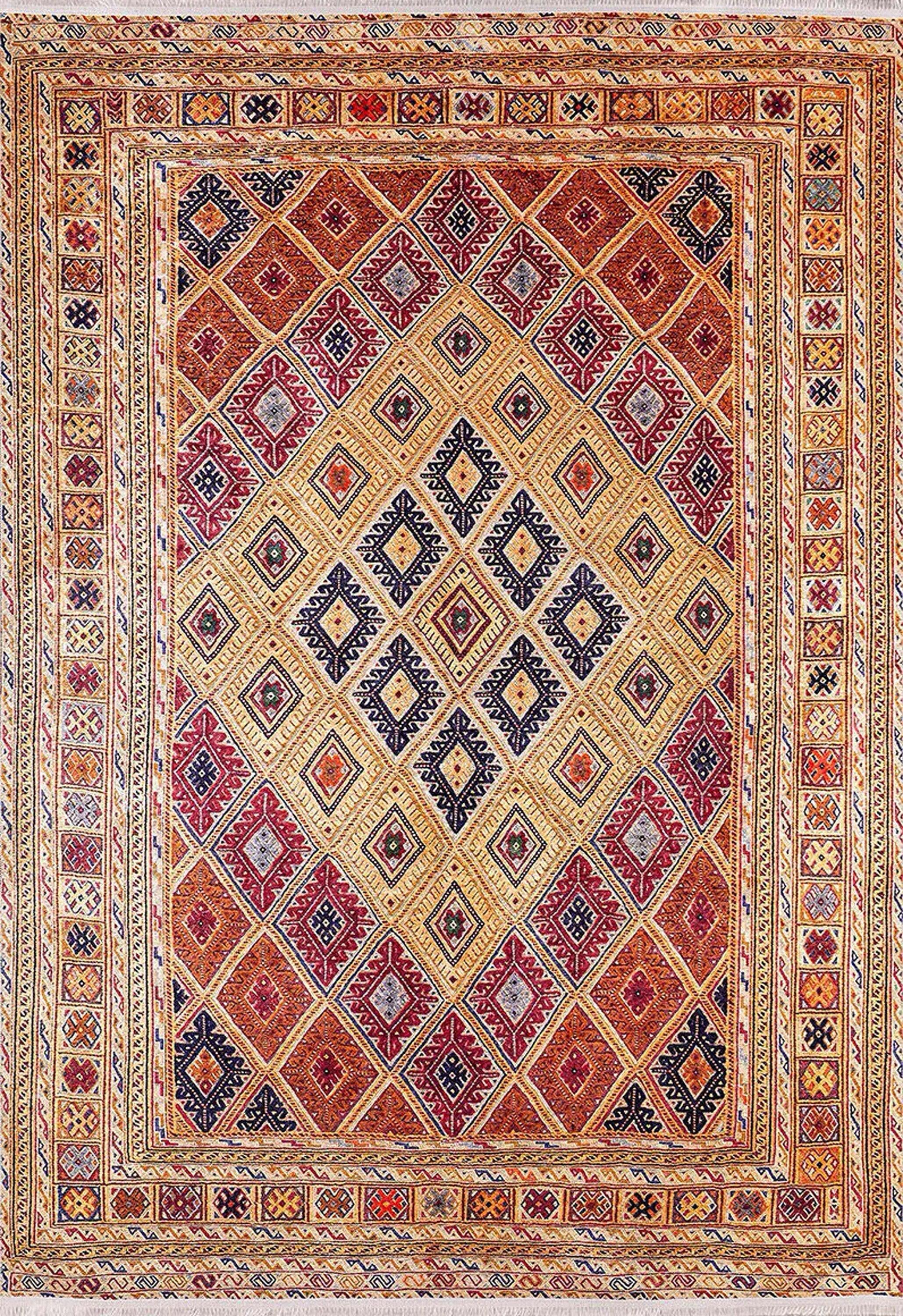 Soluk Turuncu Bej Geometrik Desenli Anadolu Kilim Halı