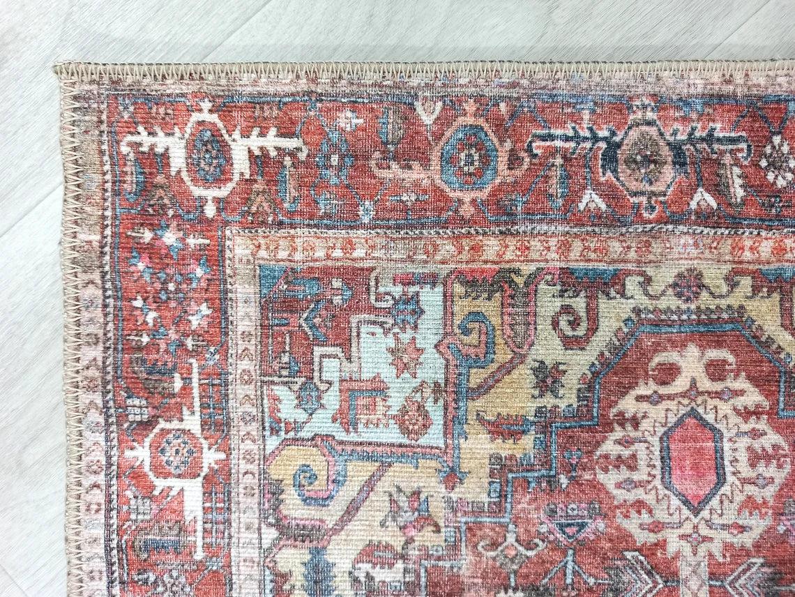 Pas Kırmızısı ve Kayısı Tonlu Medalyonlu Vintage Halı