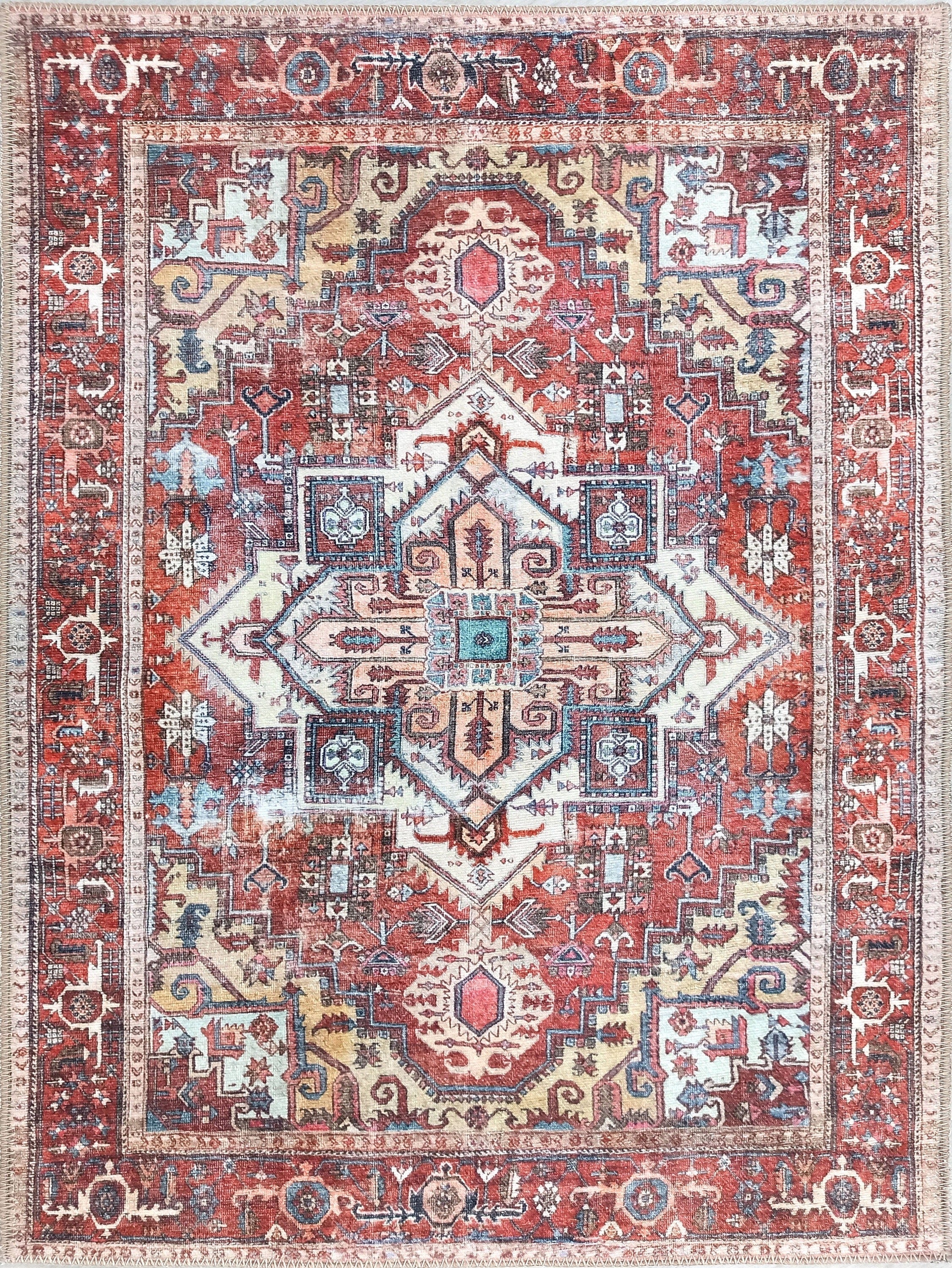 Pas Kırmızısı ve Kayısı Tonlu Medalyonlu Vintage Halı