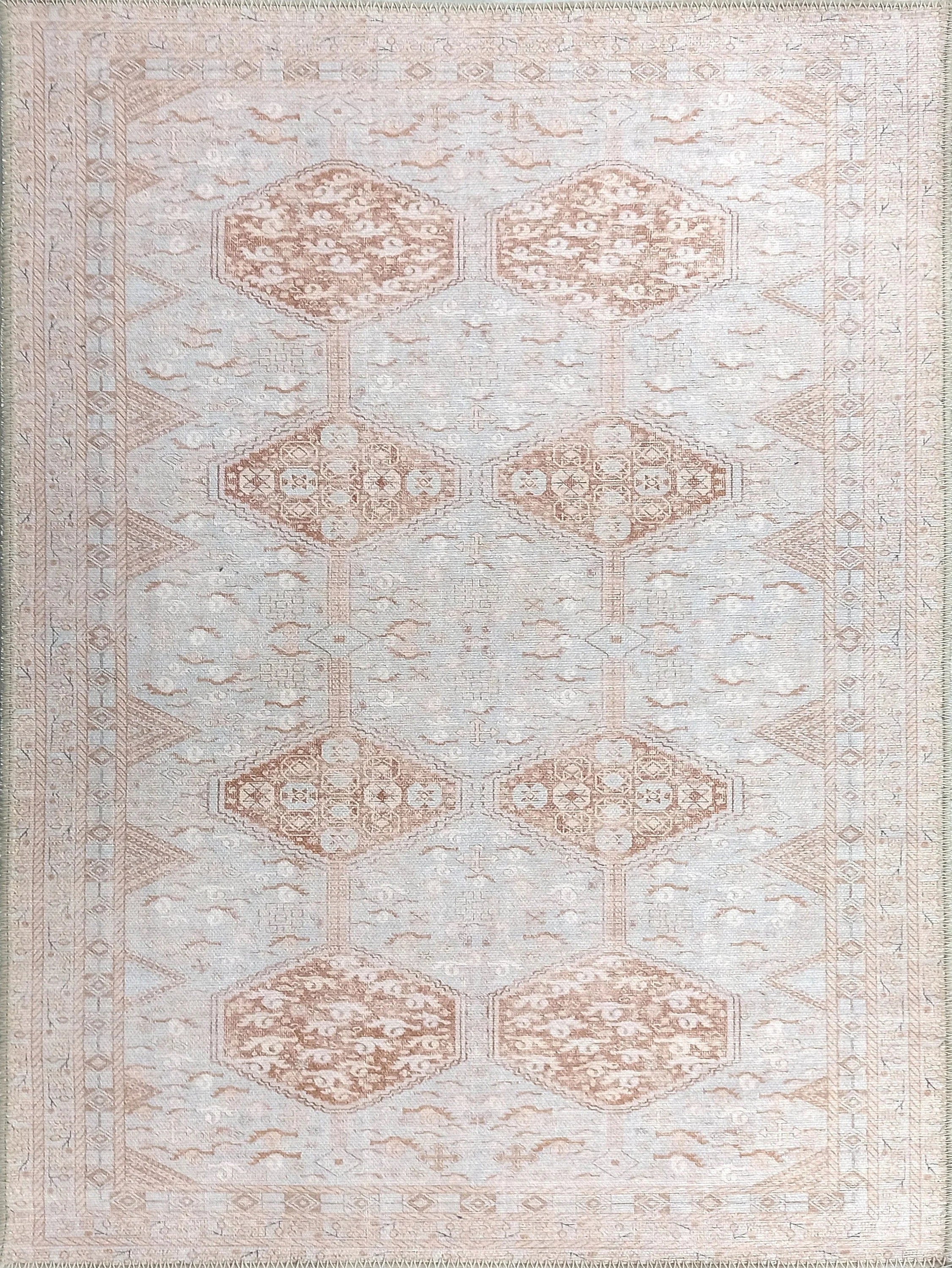Bej ve Tarçın Tonlu Solgun Desenli Vintage Halı