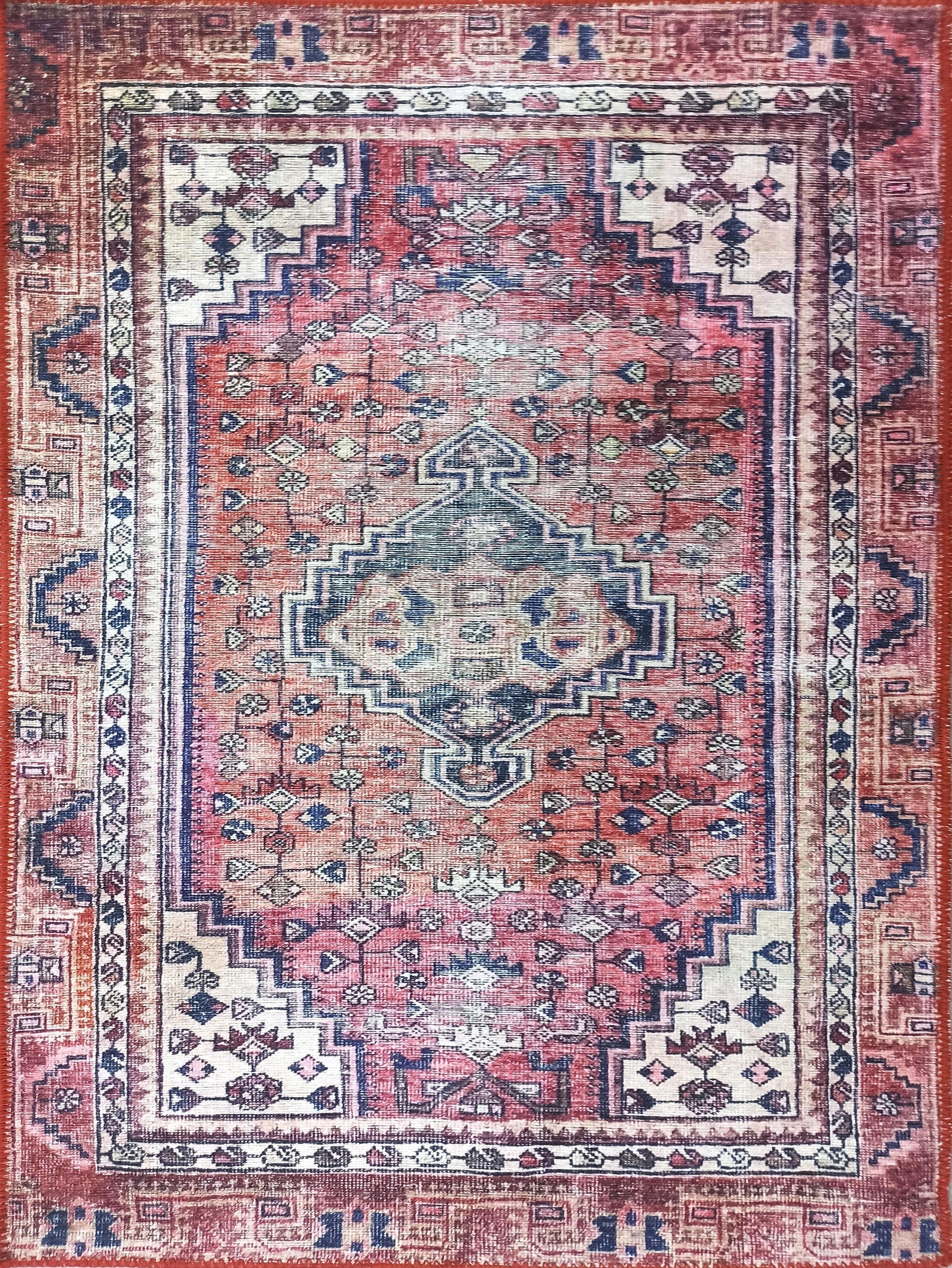 Canlı Pembe ve Kırmızı Medalyonlu Vintage Türk Halısı