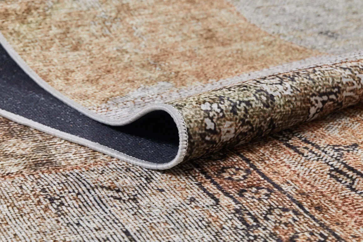 Toprak Tonları Turuncu Patchwork Görünümlü Eskitme Halı