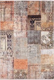 Toprak Tonları Turuncu Patchwork Görünümlü Eskitme Halı