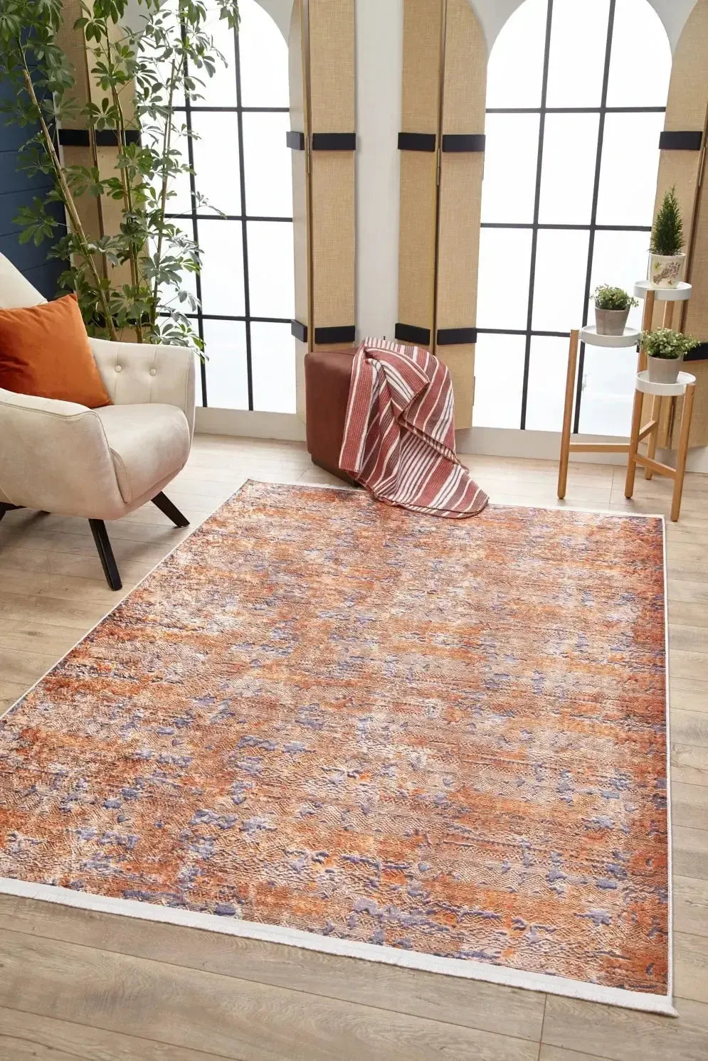 Toprak Turuncu Mavi Modern Halı