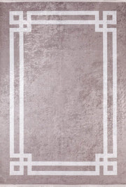 Toz Pembe Zeminli Beyaz Art Deco Bordürlü Modern Halı