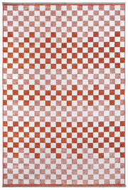 Turuncu Beyaz Modern Geometrik Dama Desenli Yıkanabilir Halı