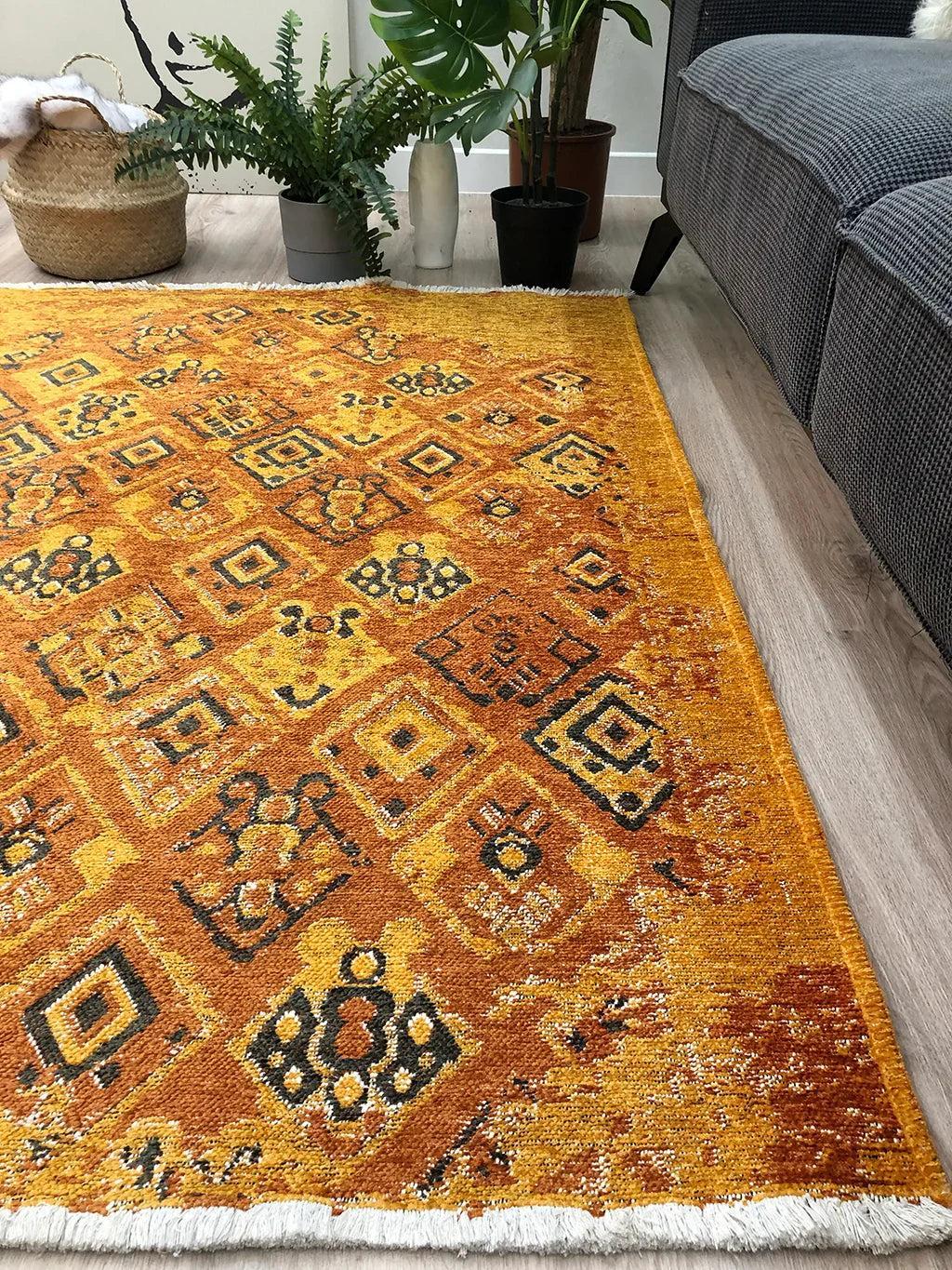 Turuncu Çift Taraflı Modern Vintage Yıkanabilir Antibakteriyel Halı