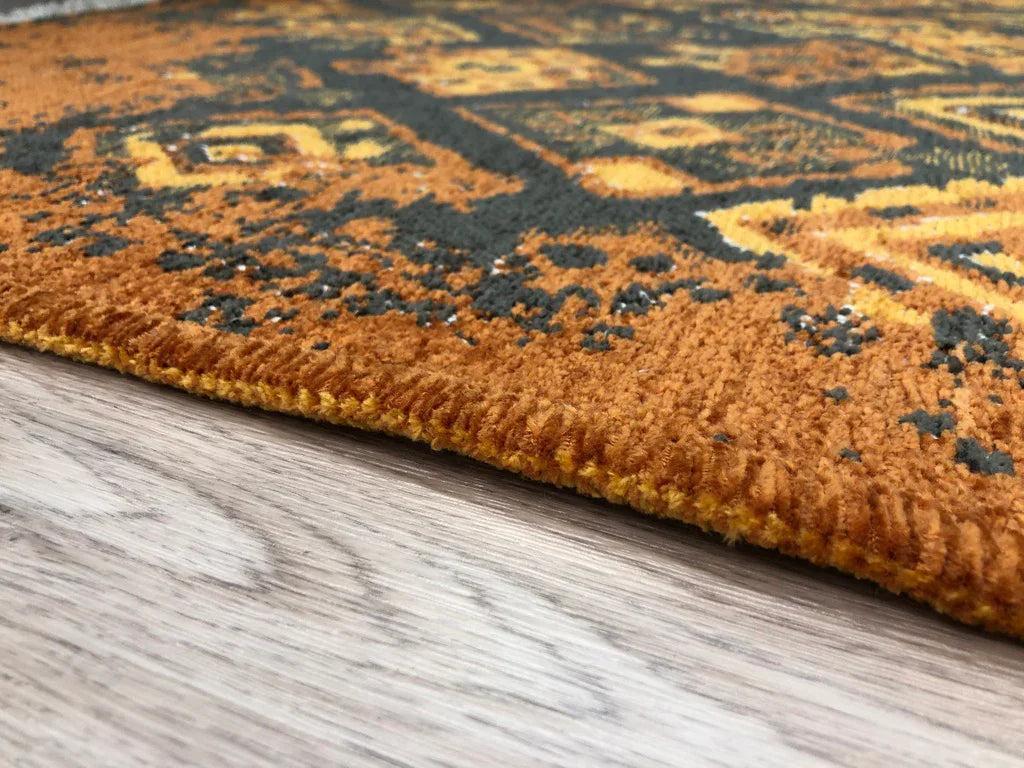 Turuncu Çift Taraflı Modern Vintage Yıkanabilir Antibakteriyel Halı