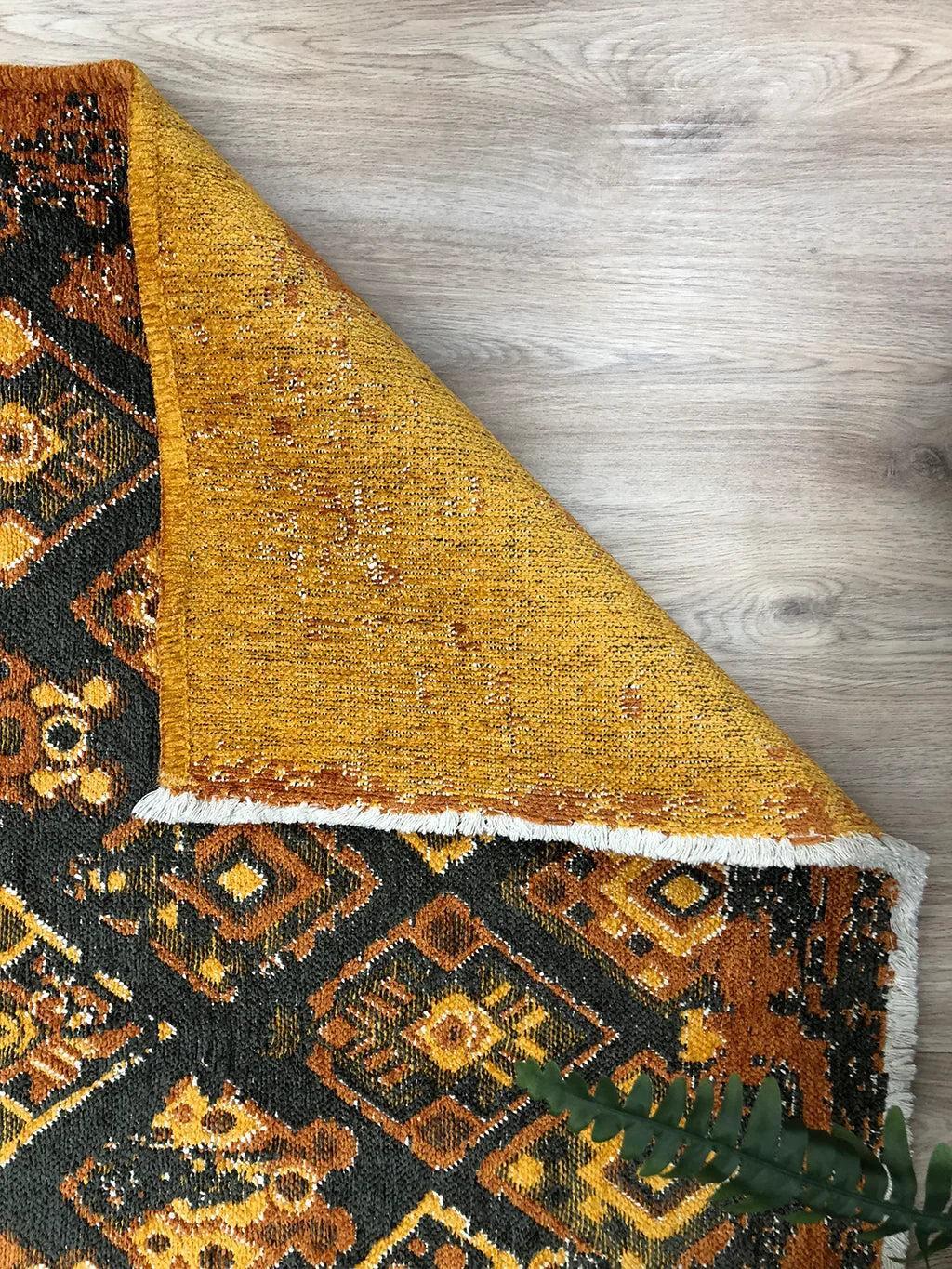 Turuncu Çift Taraflı Modern Vintage Yıkanabilir Antibakteriyel Halı