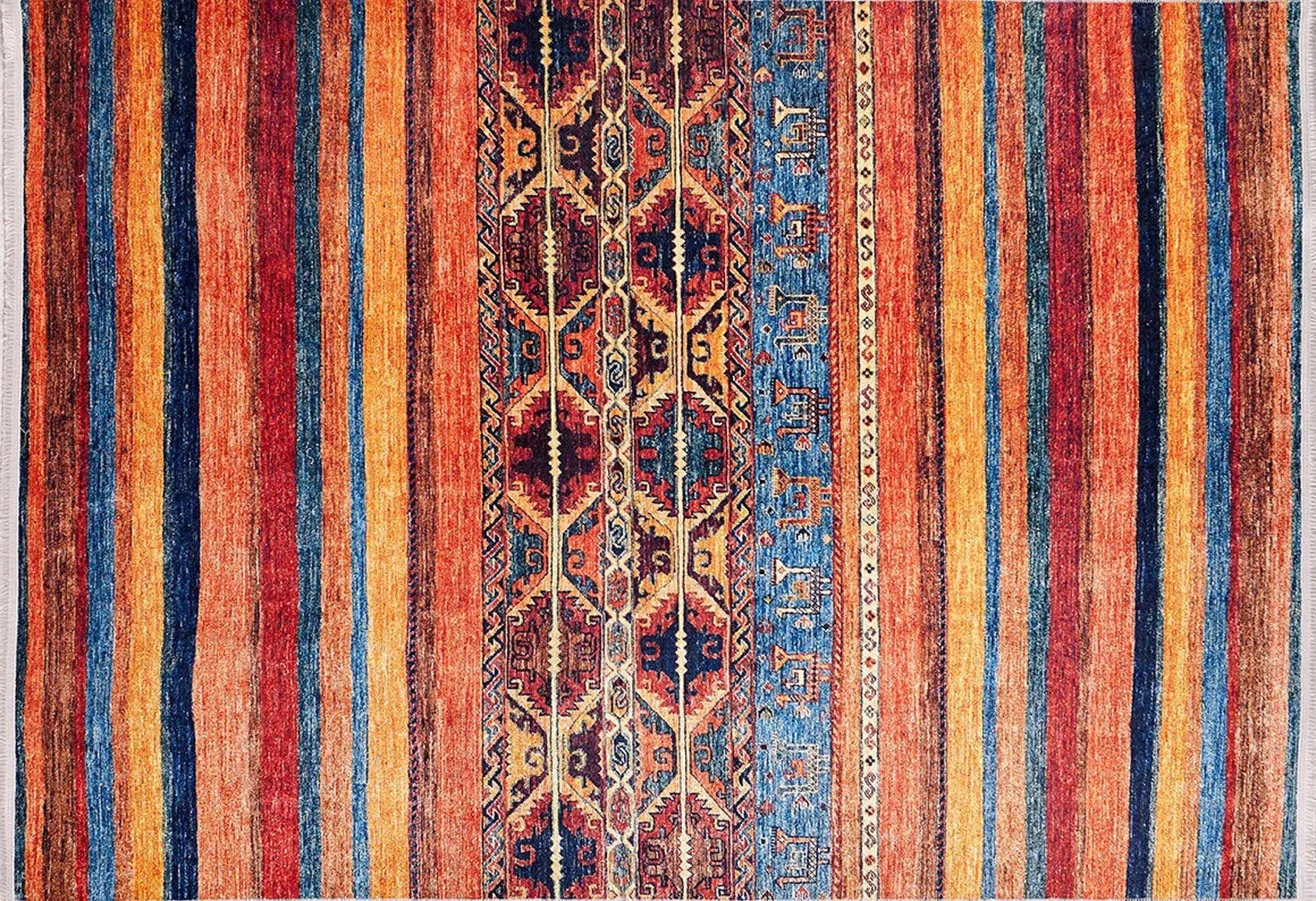 Turuncu Çizgili Desenli Kilim Halı