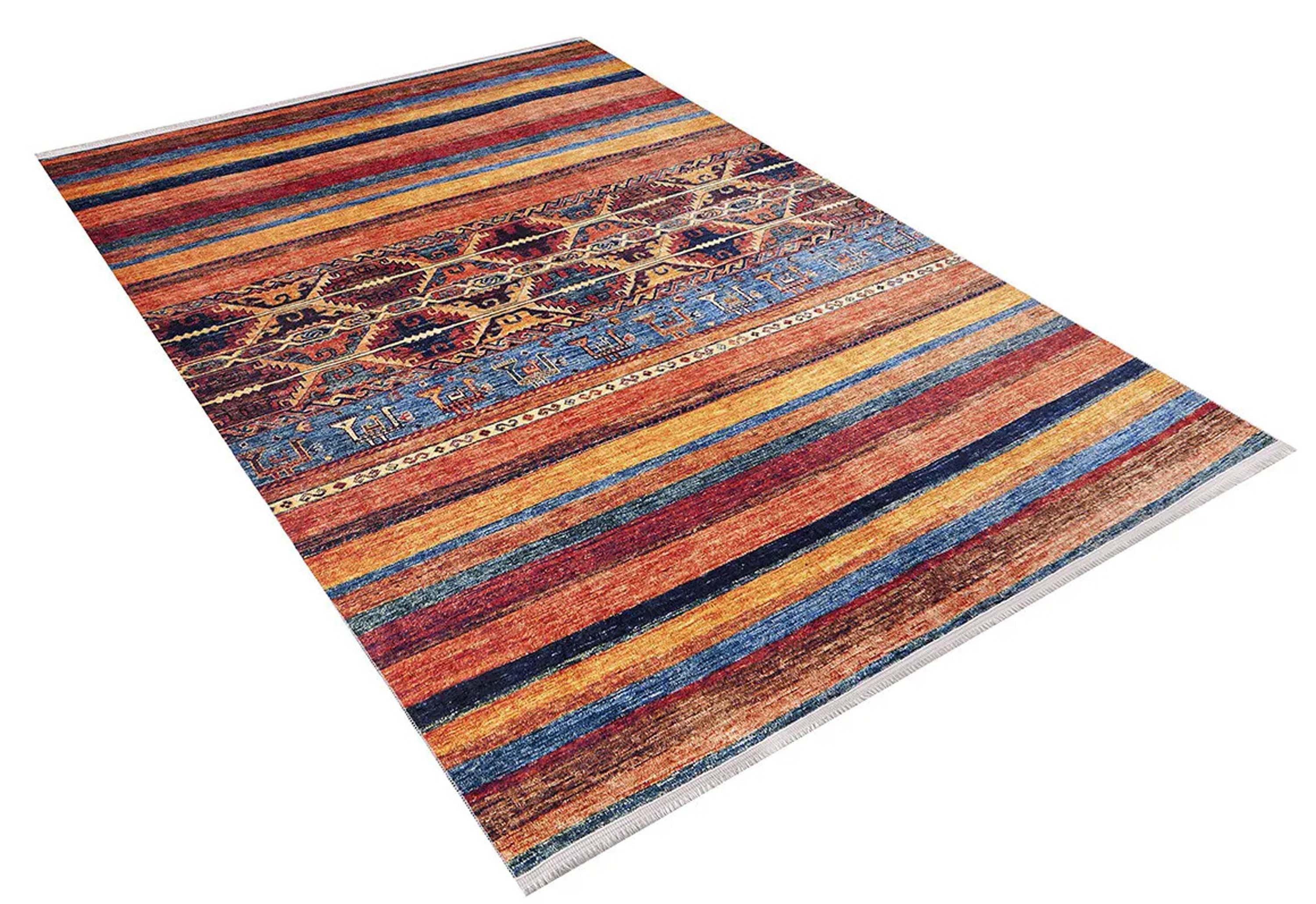 Turuncu Çizgili Desenli Kilim Halı
