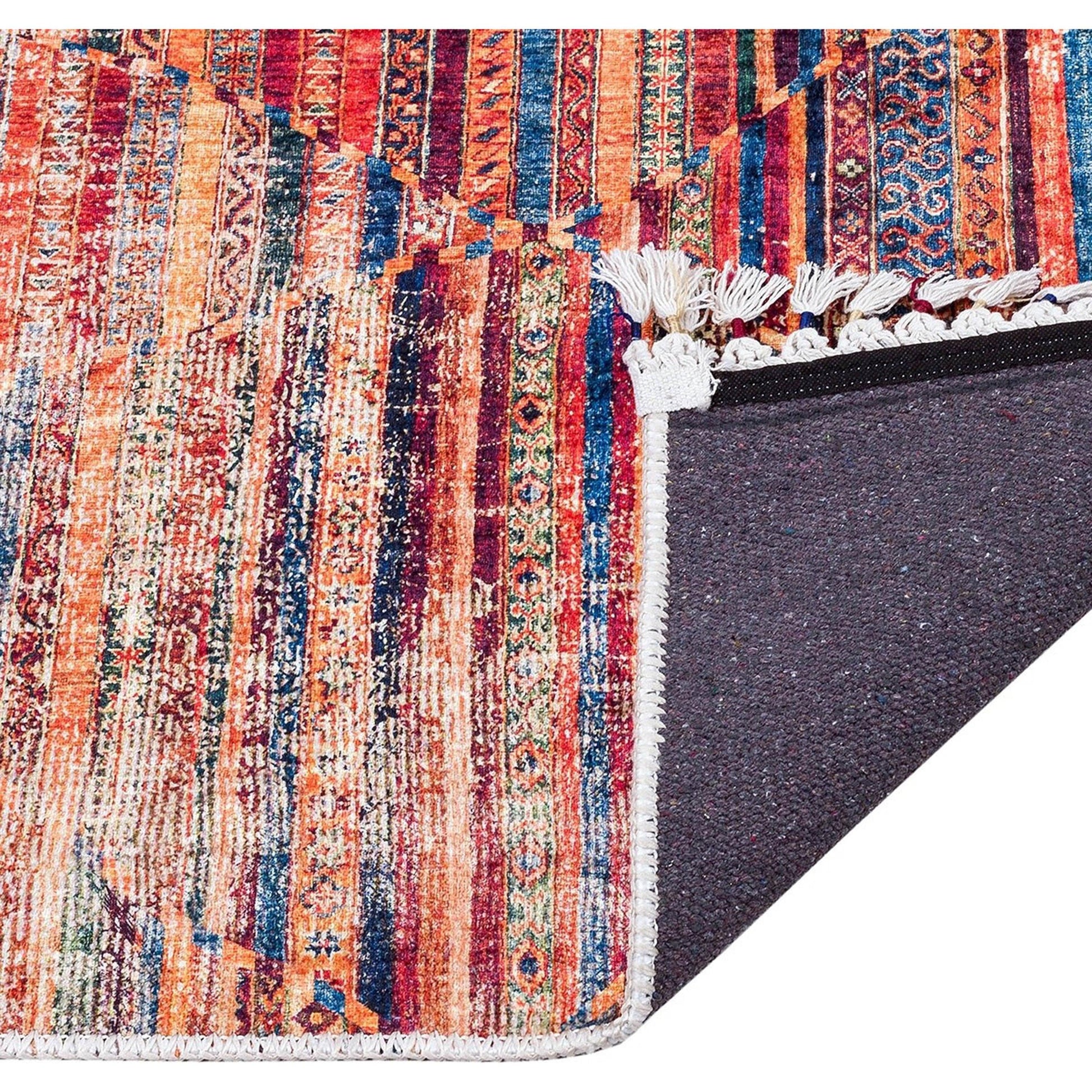 Turuncu Çok Renkli Geometrik Desenli Modern Kilim Halı