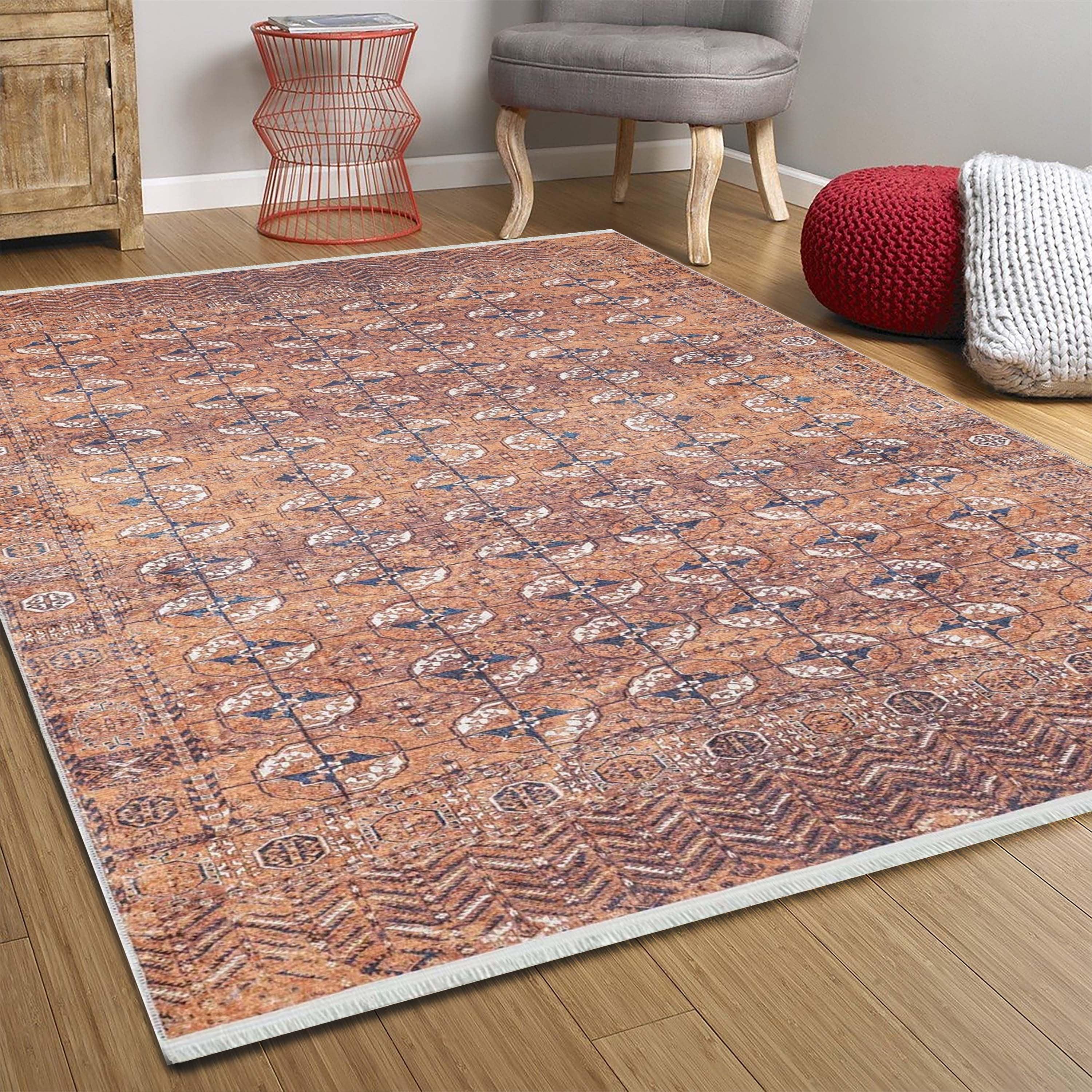 Turuncu Geometrik Desenli Kilim Halı