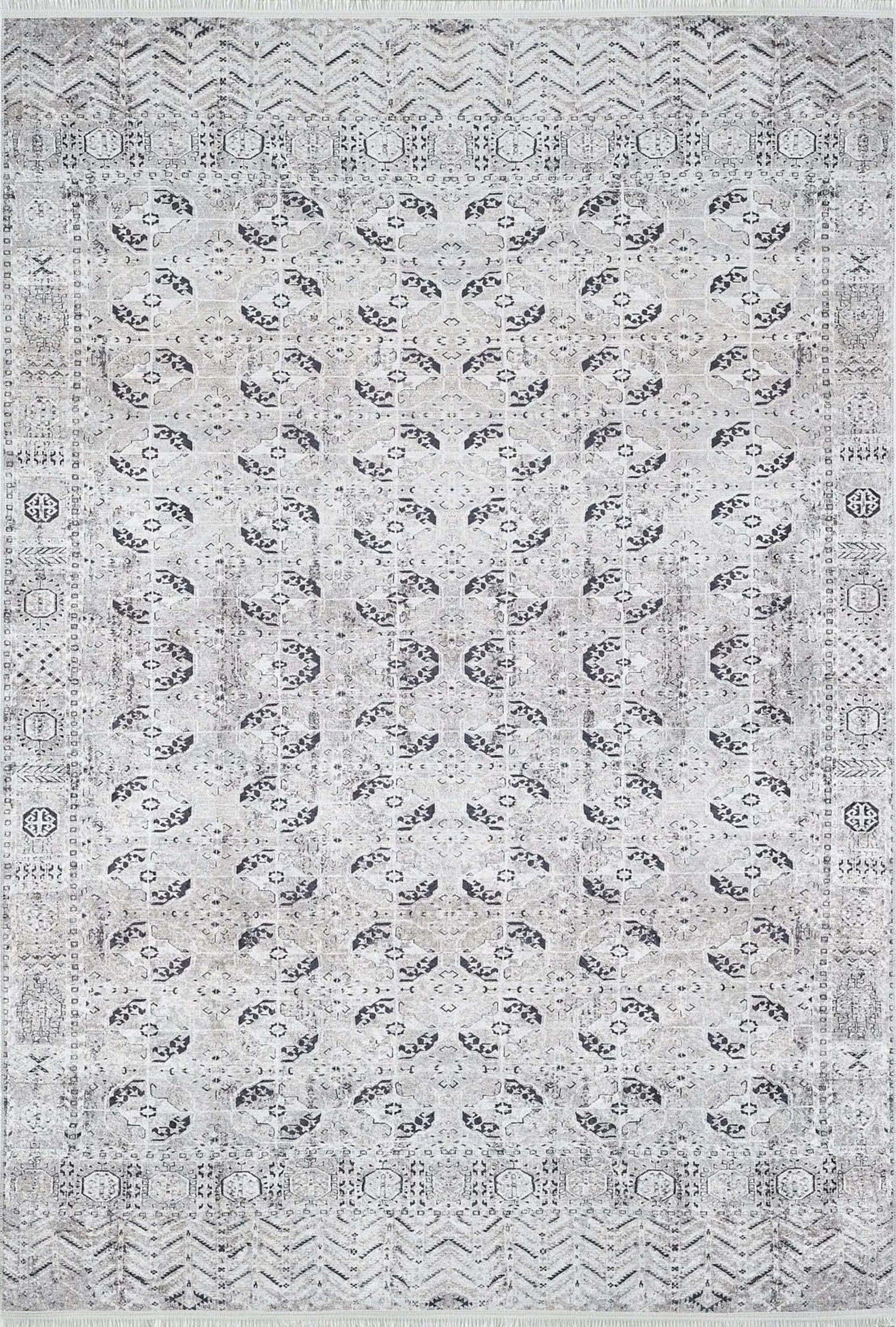 Gümüş Geometrik Desenli Kilim Halı