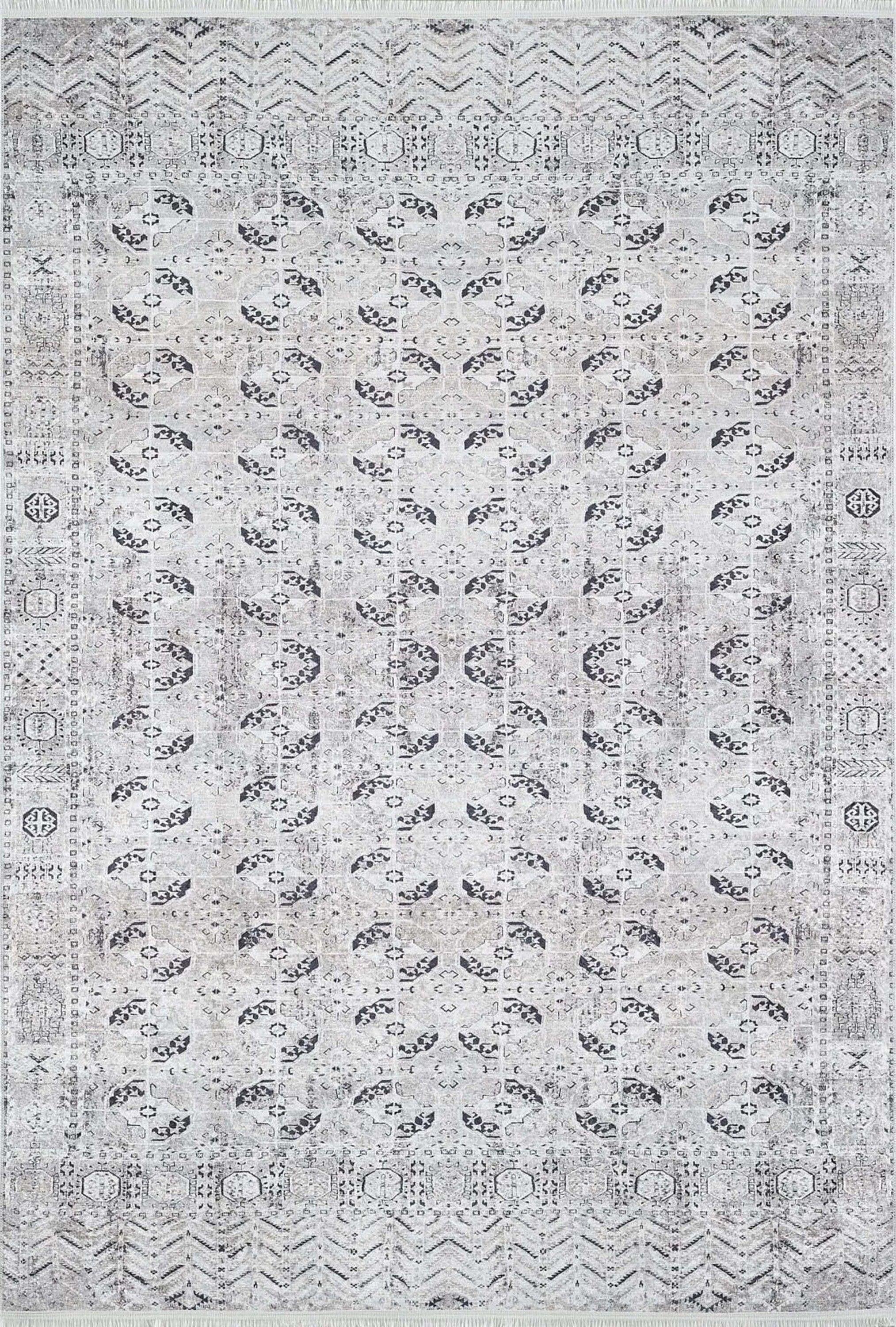 Gümüş Geometrik Desenli Kilim Halı