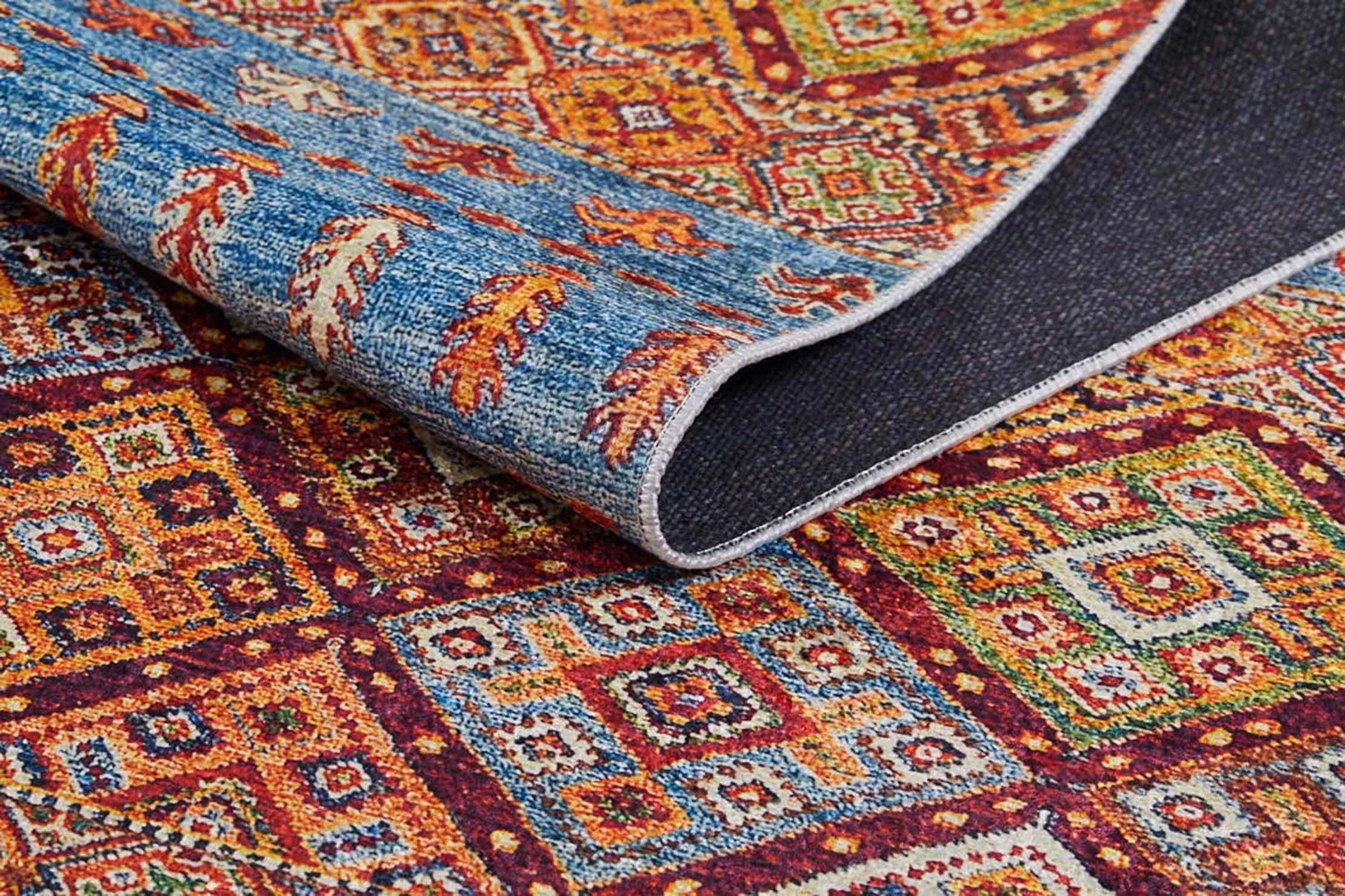 Turuncu Mavi Geometrik Desenli Anadolu Kilim Halı