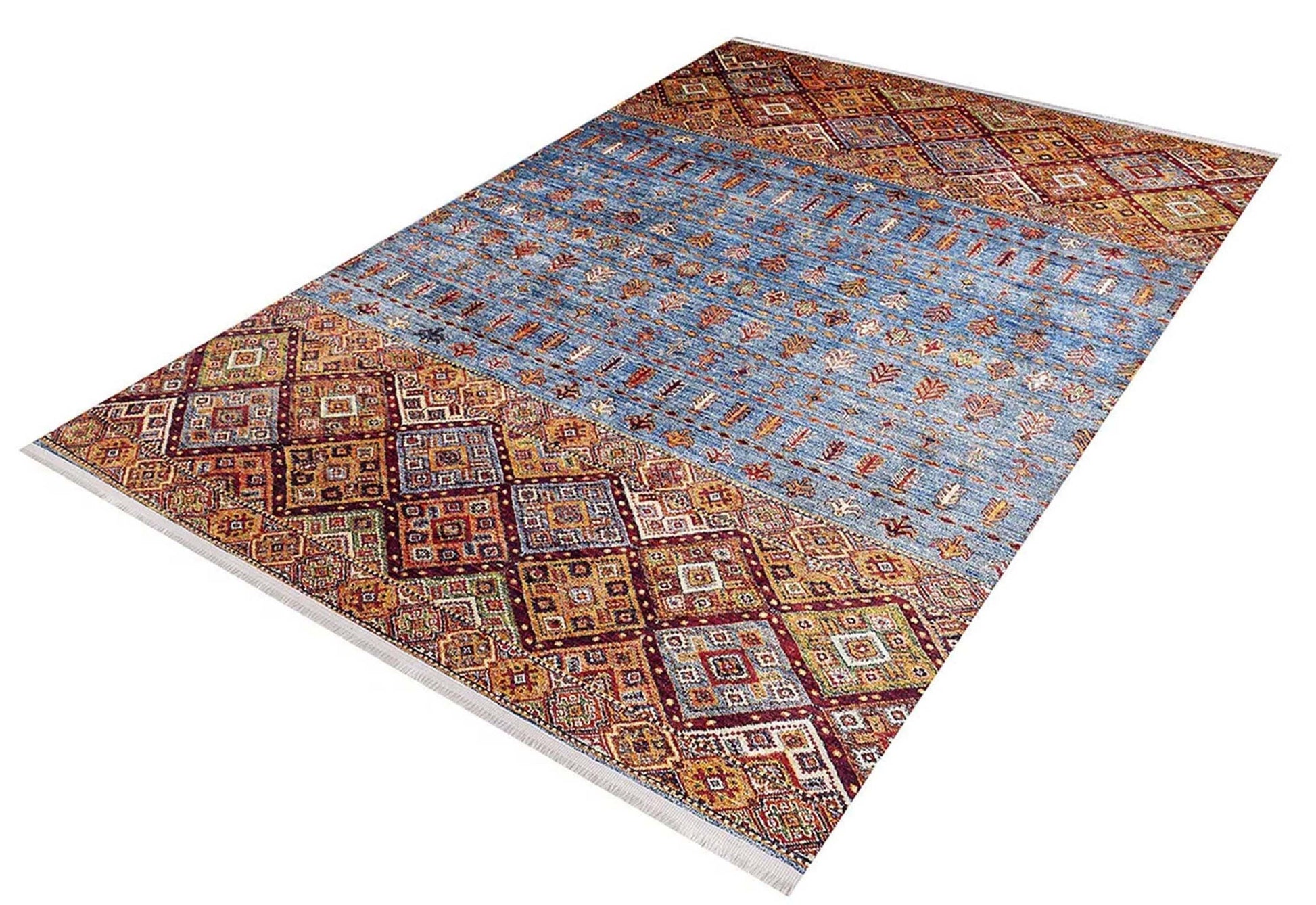 Turuncu Mavi Geometrik Desenli Anadolu Kilim Halı