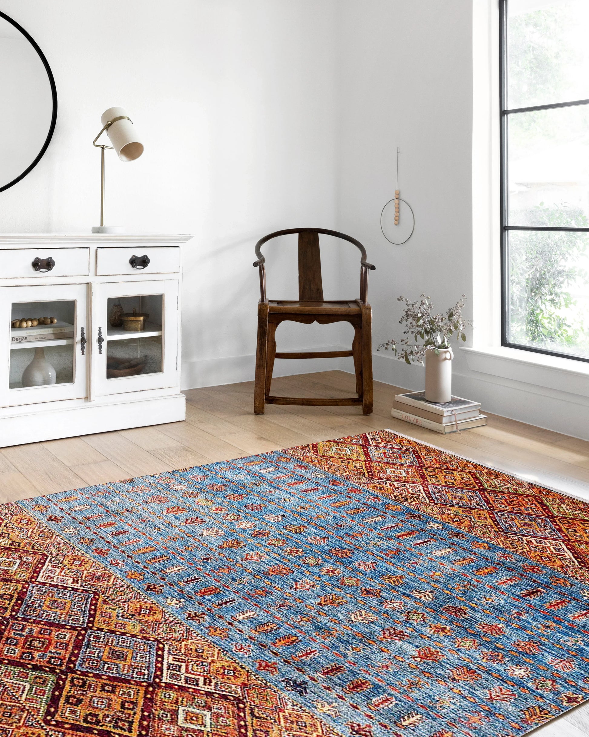 Turuncu Mavi Geometrik Desenli Anadolu Kilim Halı