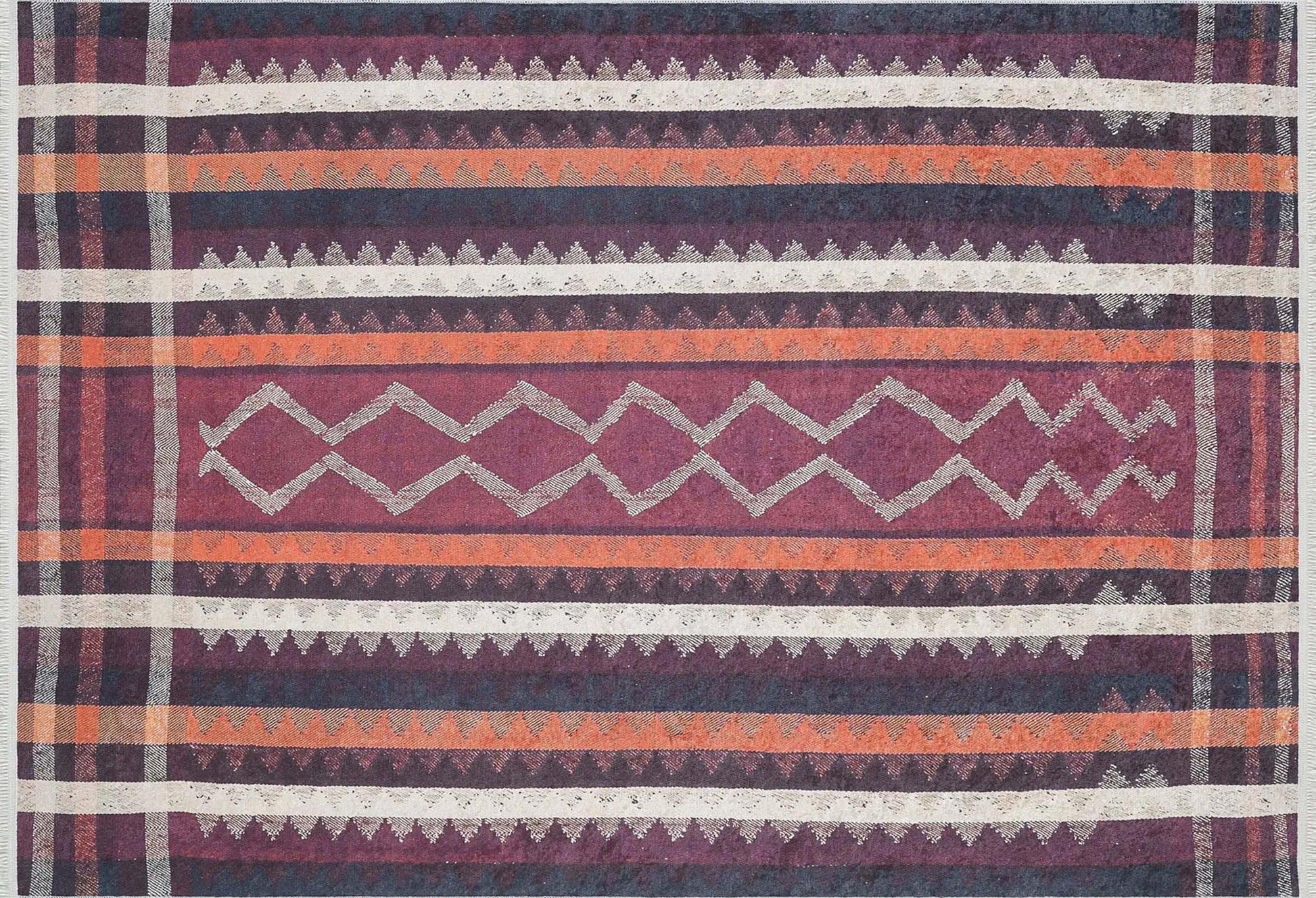 Turuncu Siyah Bej Geometrik Desenli Kilim Halı