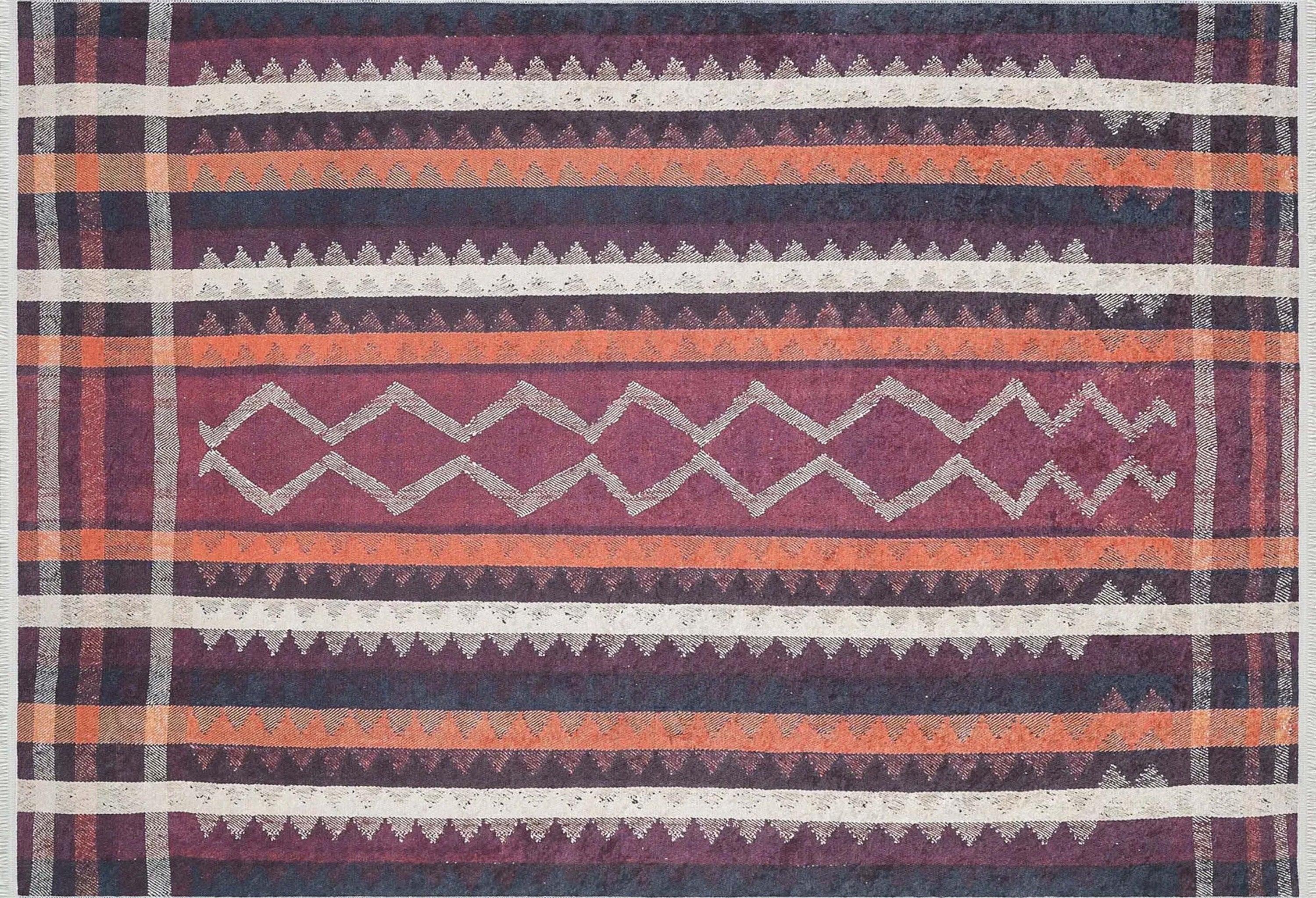 Turuncu Siyah Bej Geometrik Desenli Kilim Halı