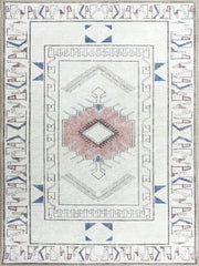Beyaz ve Pastel Tonlu Geometrik Medalyonlu Kilim Halı
