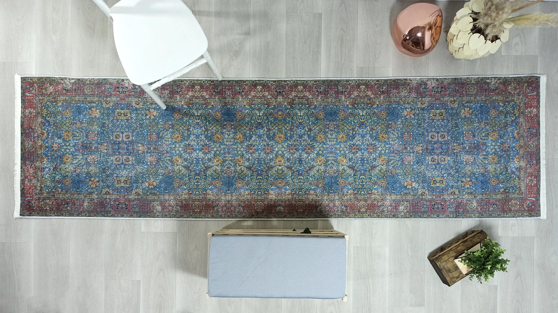 Uşak Mavi Kırmızı Vintage Kilim Halı