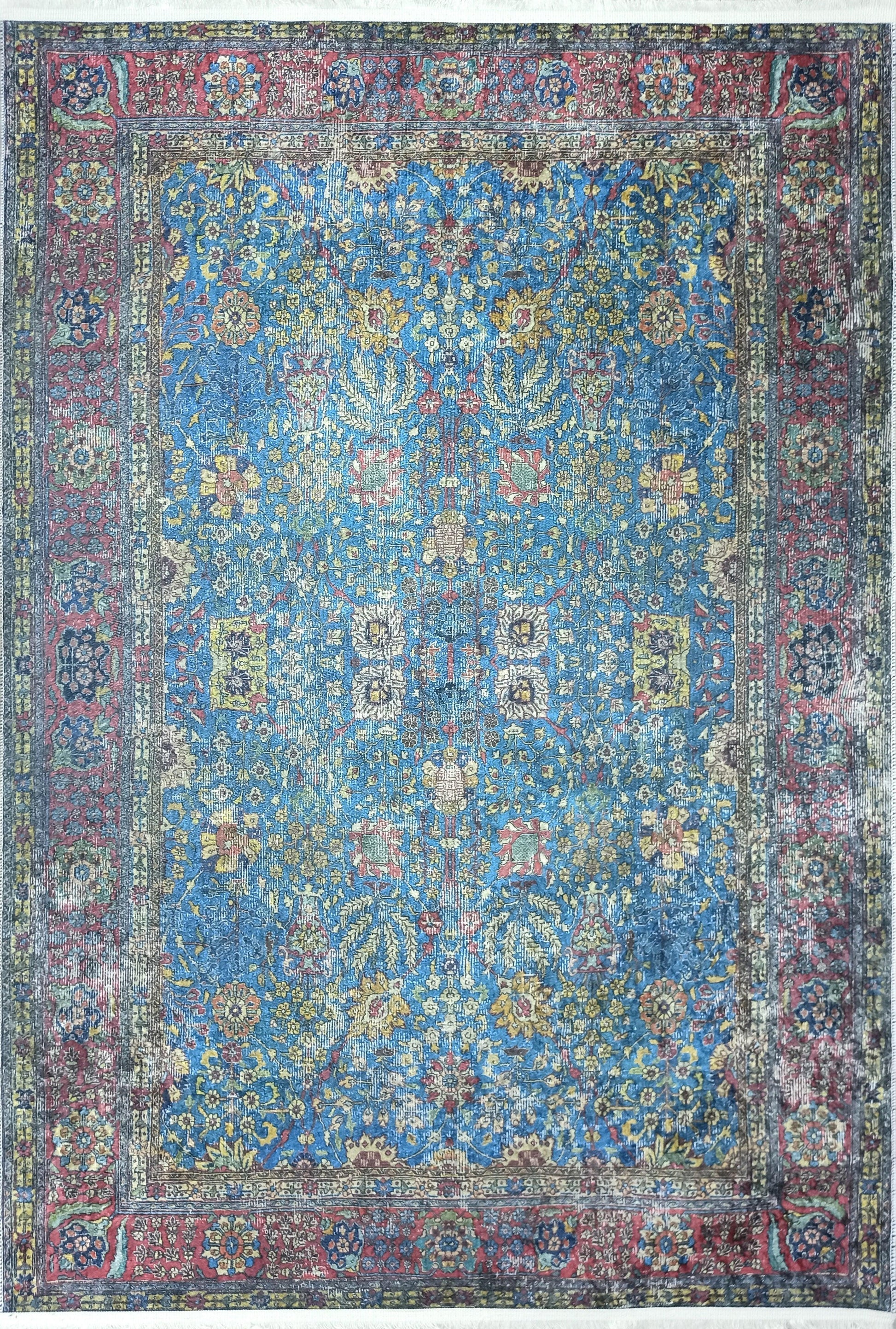 Uşak Mavi Kırmızı Vintage Kilim Halı