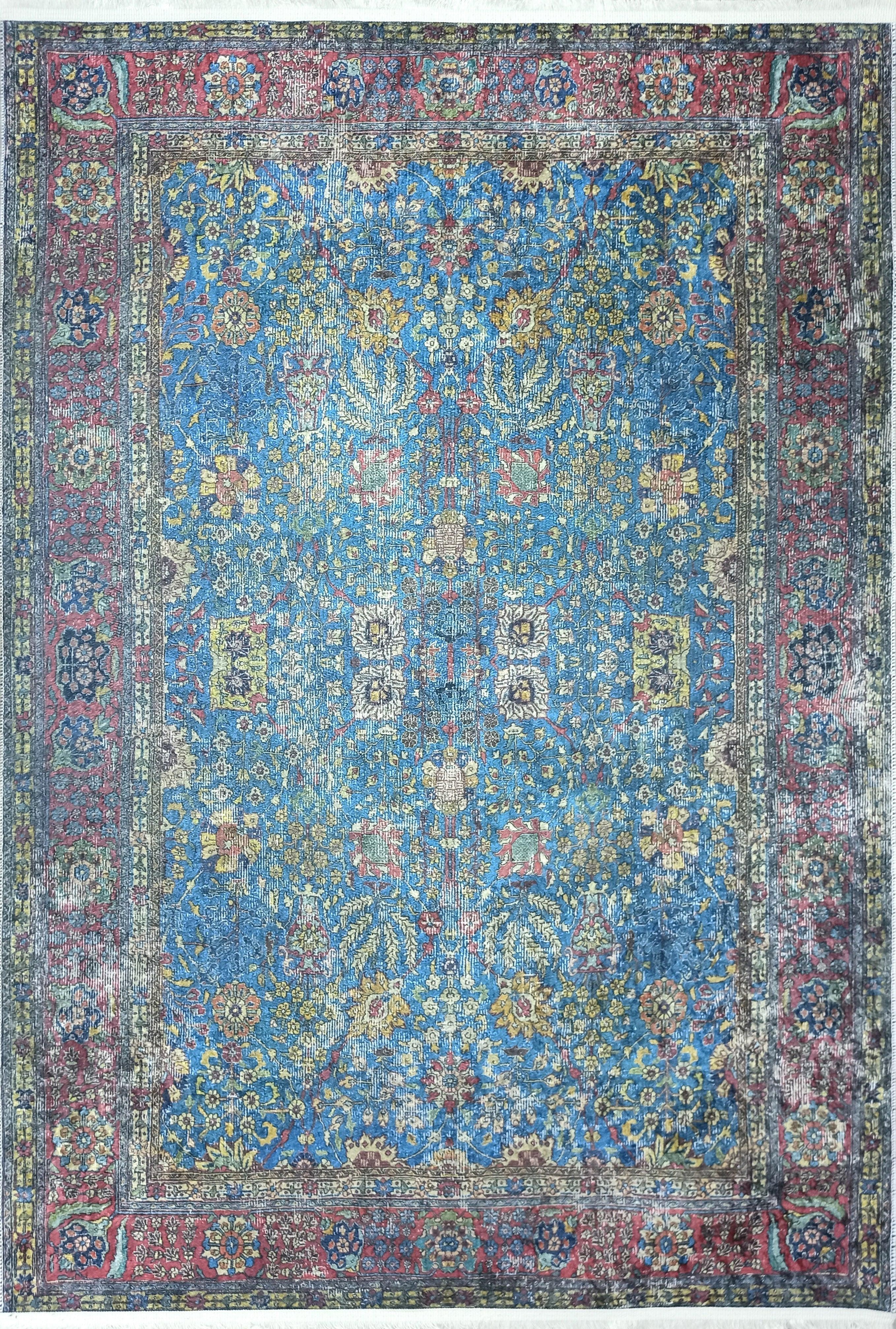 Uşak Mavi Kırmızı Vintage Kilim Halı