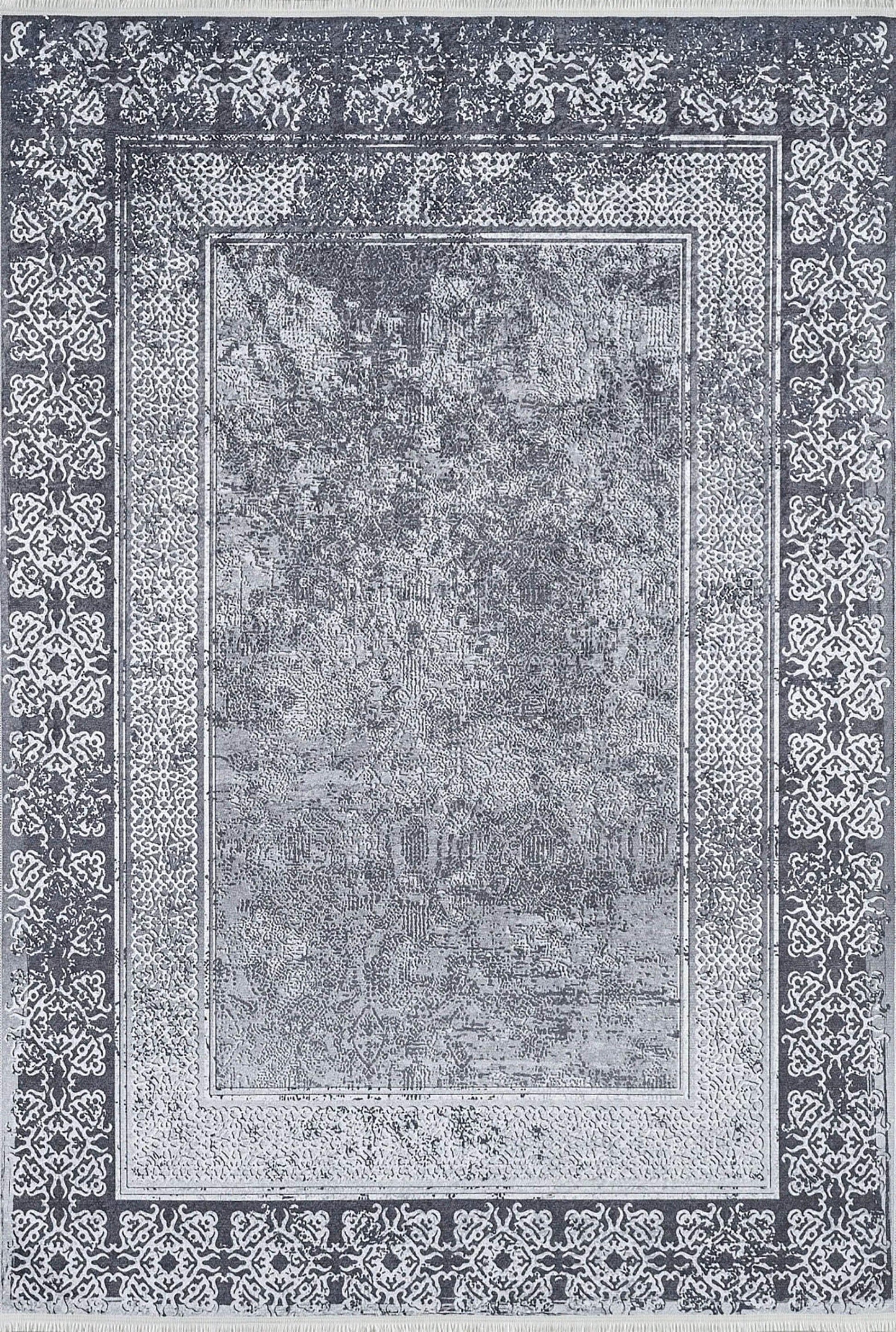 Vintage Efektli Gri Bordürlü Halı