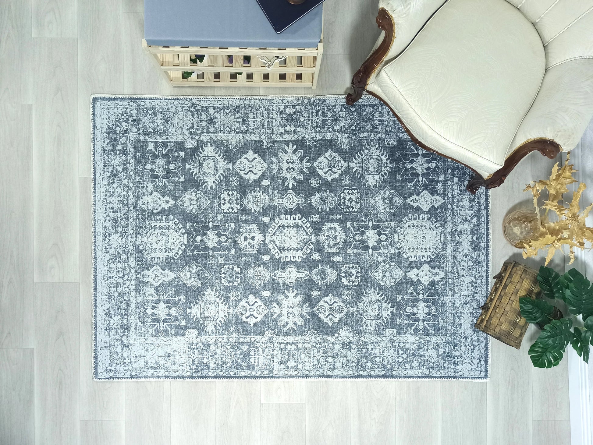 Vintage Eskitme Gri Halı