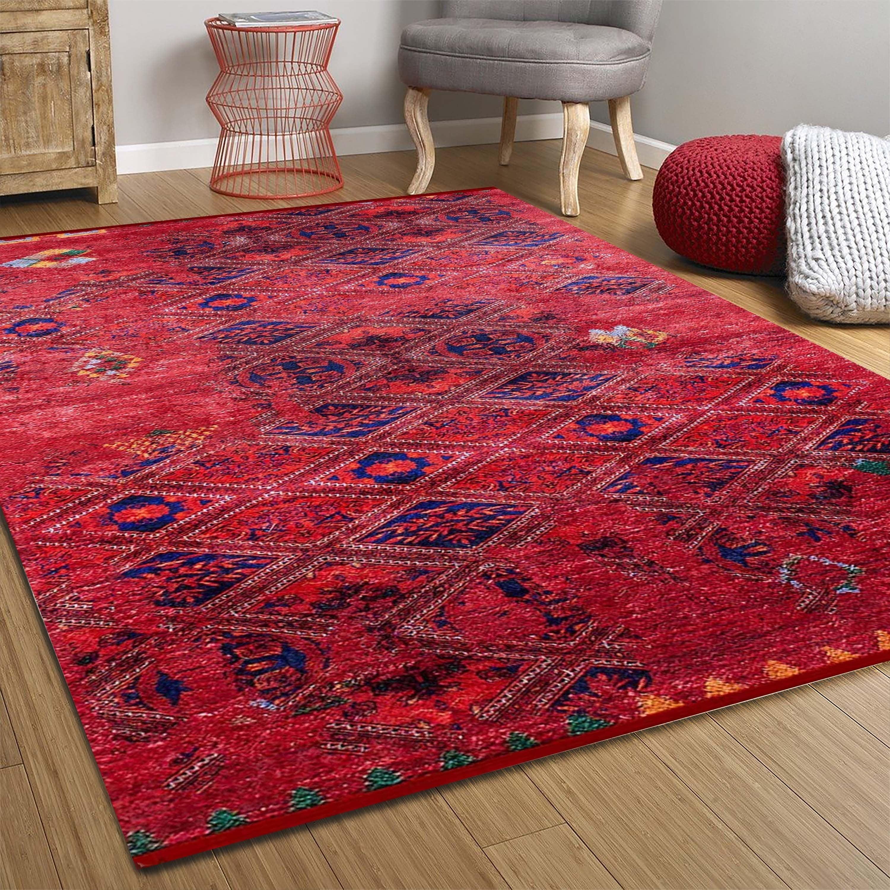 Vintage Kırmızı Geometrik Desenli Kilim Halı