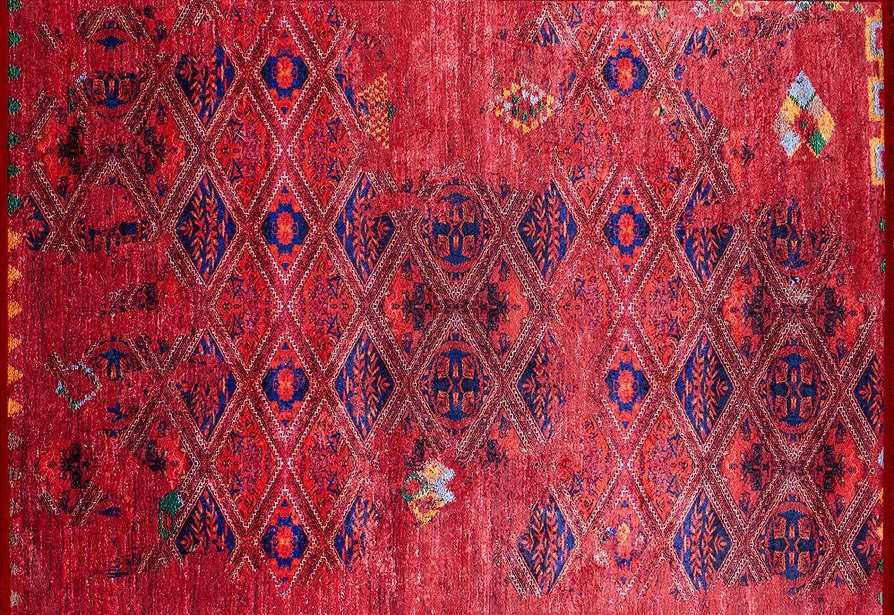 Vintage Kırmızı Geometrik Desenli Kilim Halı