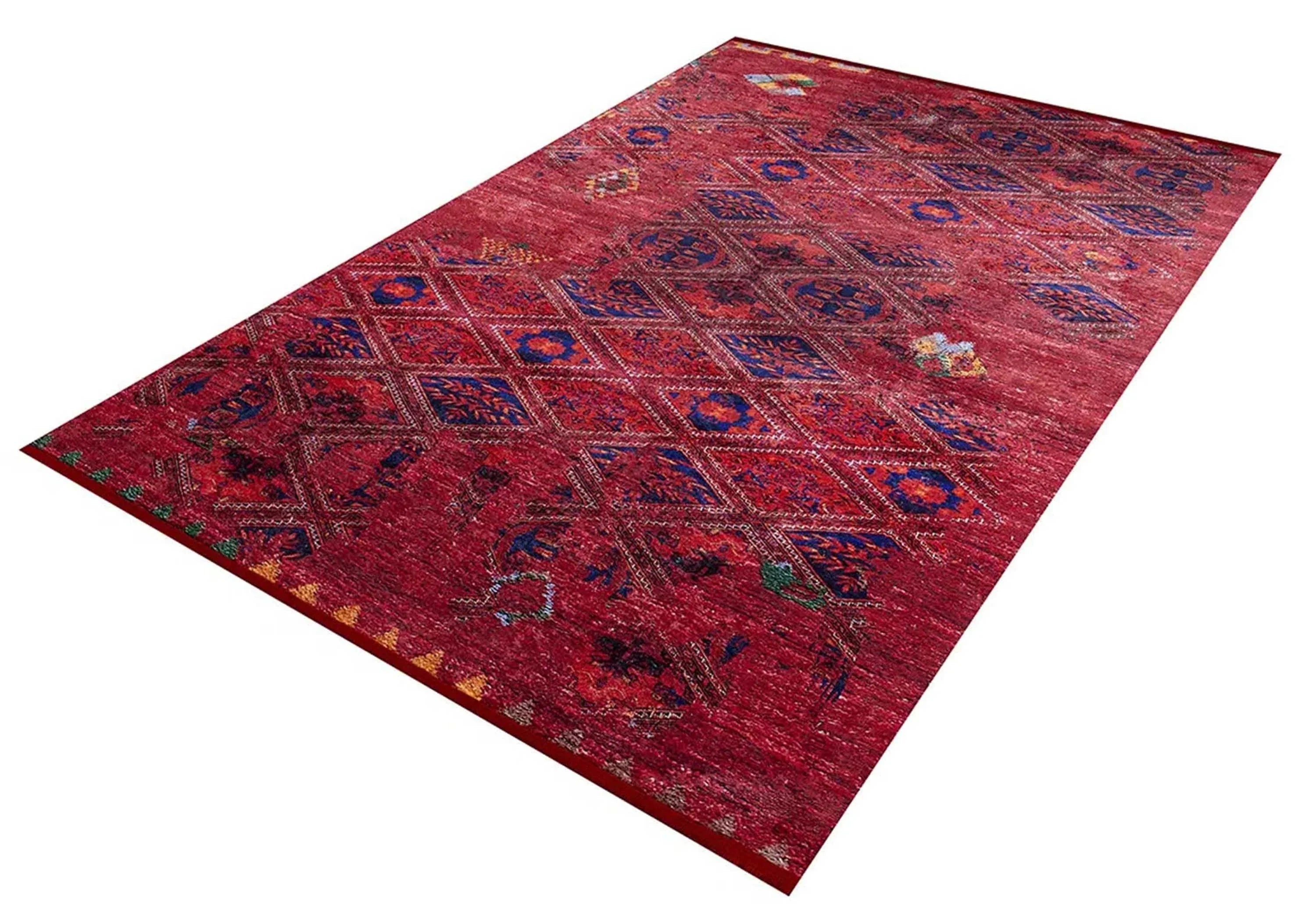Vintage Kırmızı Geometrik Desenli Kilim Halı