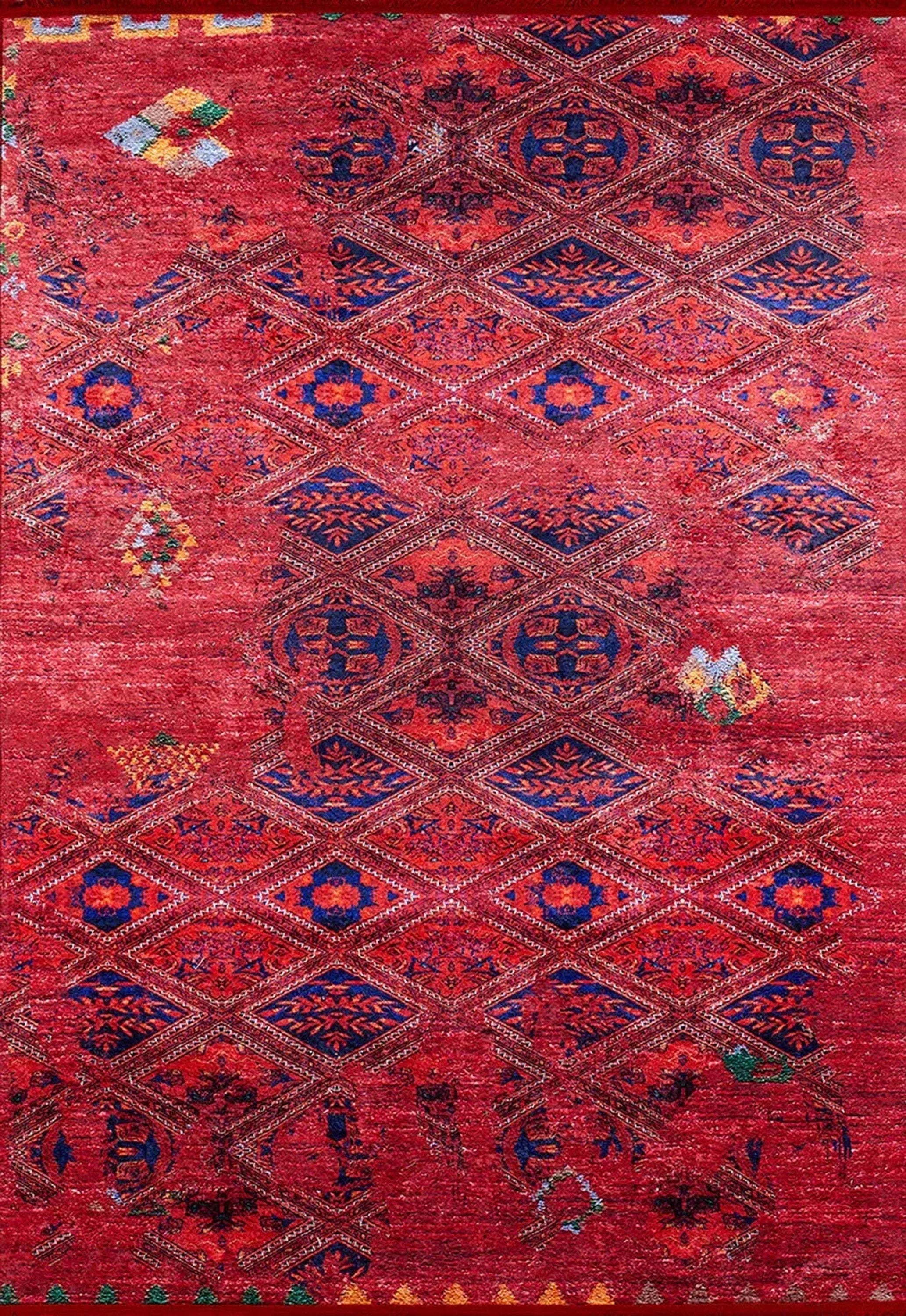 Vintage Kırmızı Geometrik Desenli Kilim Halı