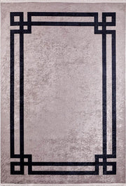 Vizon Siyah Zeminli Art Deco Geometrik Siyah Bordürlü Modern Halı