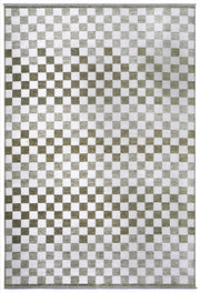Yeşil Beyaz Modern Geometrik Dama Desenli Yıkanabilir Halı