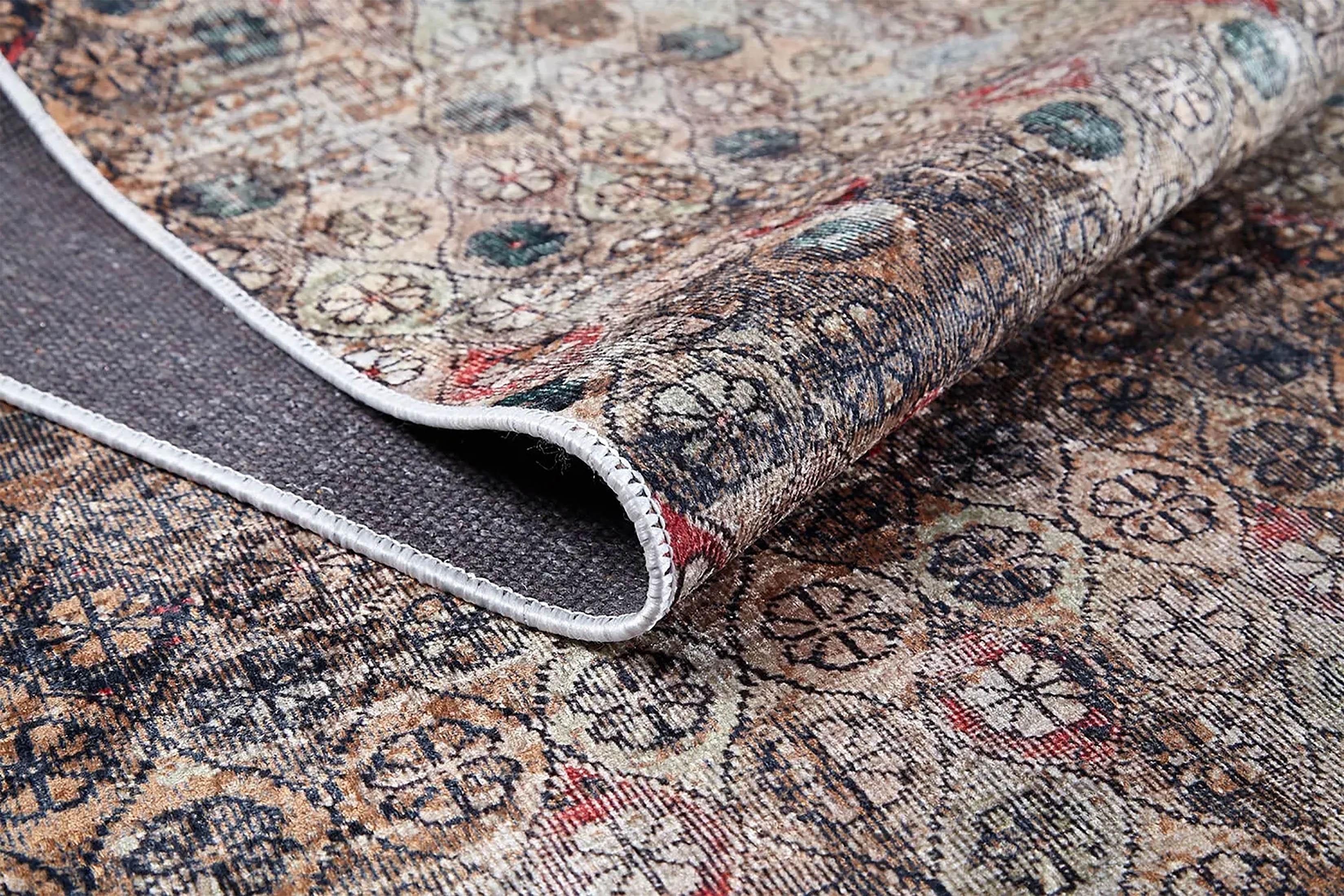 Yıkanabilir Kahverengi Eskitme Vintage Otantik Salon Halısı