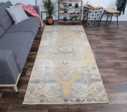 Türkiye kökenli tribal desenli el dokuma vintage yolluk, 114x250 cm