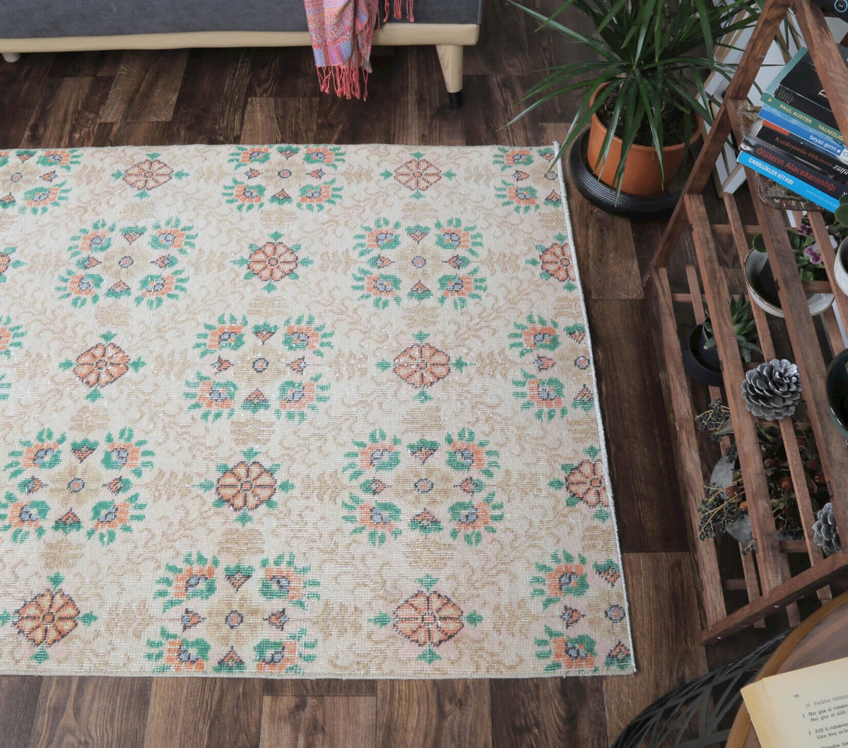 Alman - Neutral Floral Vintage Anatolian Rug