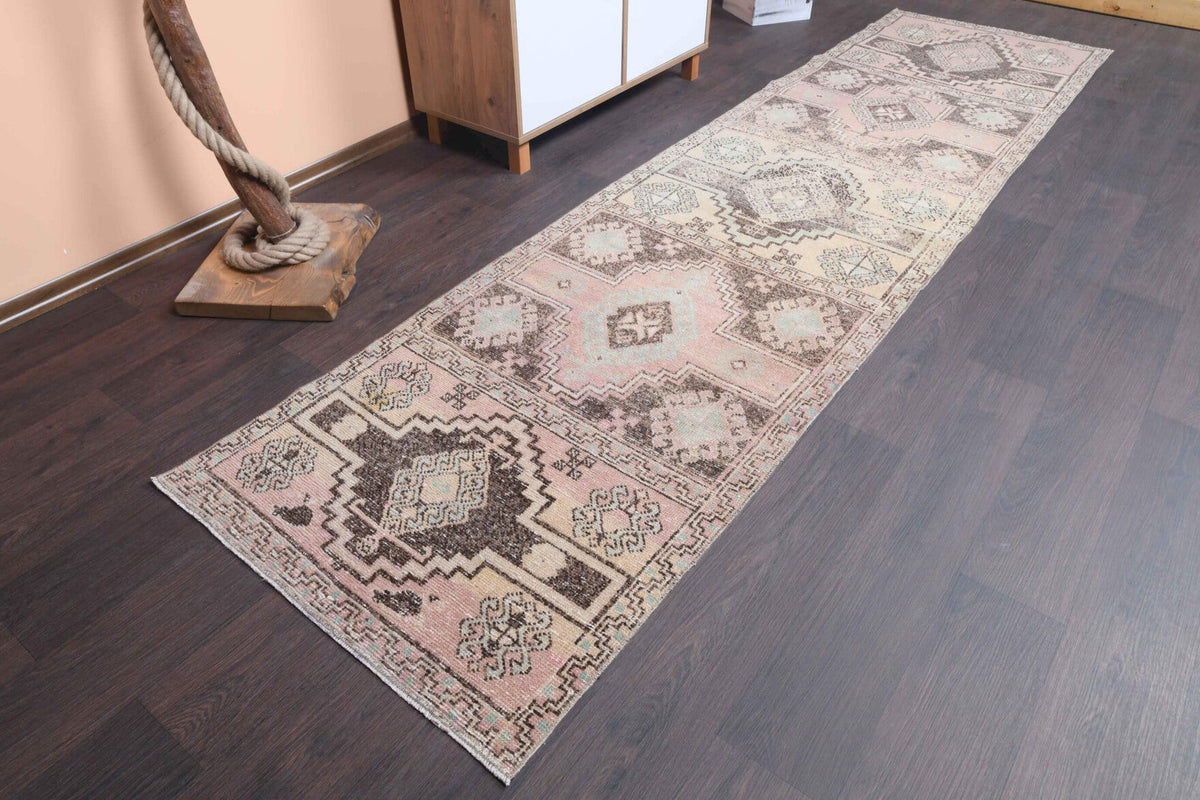 El yapımı vintage yolluk 81x338 cm oryantal desenli yün - detay görünümü