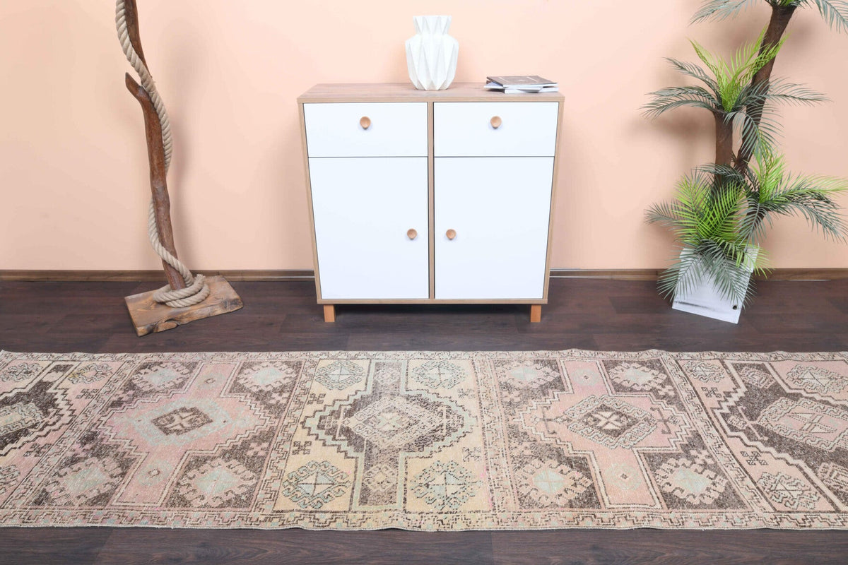 El yapımı vintage yolluk 81x338 cm oryantal desenli yün - kenar ve saçak detayı