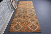 El yapımı vintage yolluk 91x305 cm tribal desenli yün - detay görünümü