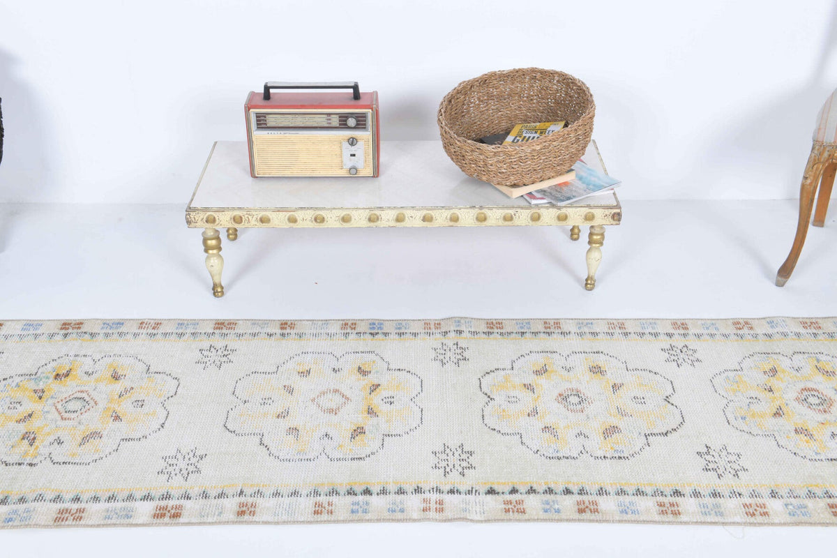 El yapımı vintage yolluk 71x338 cm oryantal desenli yün - kenar ve saçak detayı