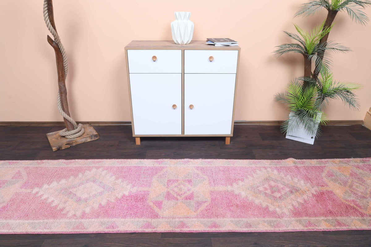 El yapımı vintage yolluk 61x366 cm oryantal desenli yün - kenar ve saçak detayı