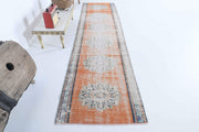 1950'lerden Anadolu kökenli oryantal desenli el dokuma vintage yolluk, 79x312 cm